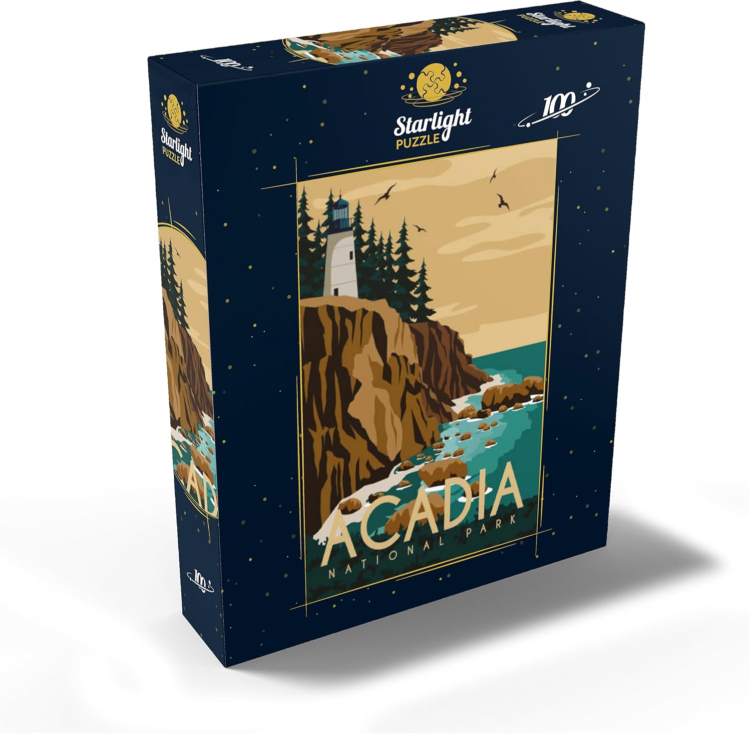 MyPuzzle Acadia National Park Maine USA Art Deco Style Vintage Poster Illustration - Premium 100 Piece Jigsaw Puzzle for Adults