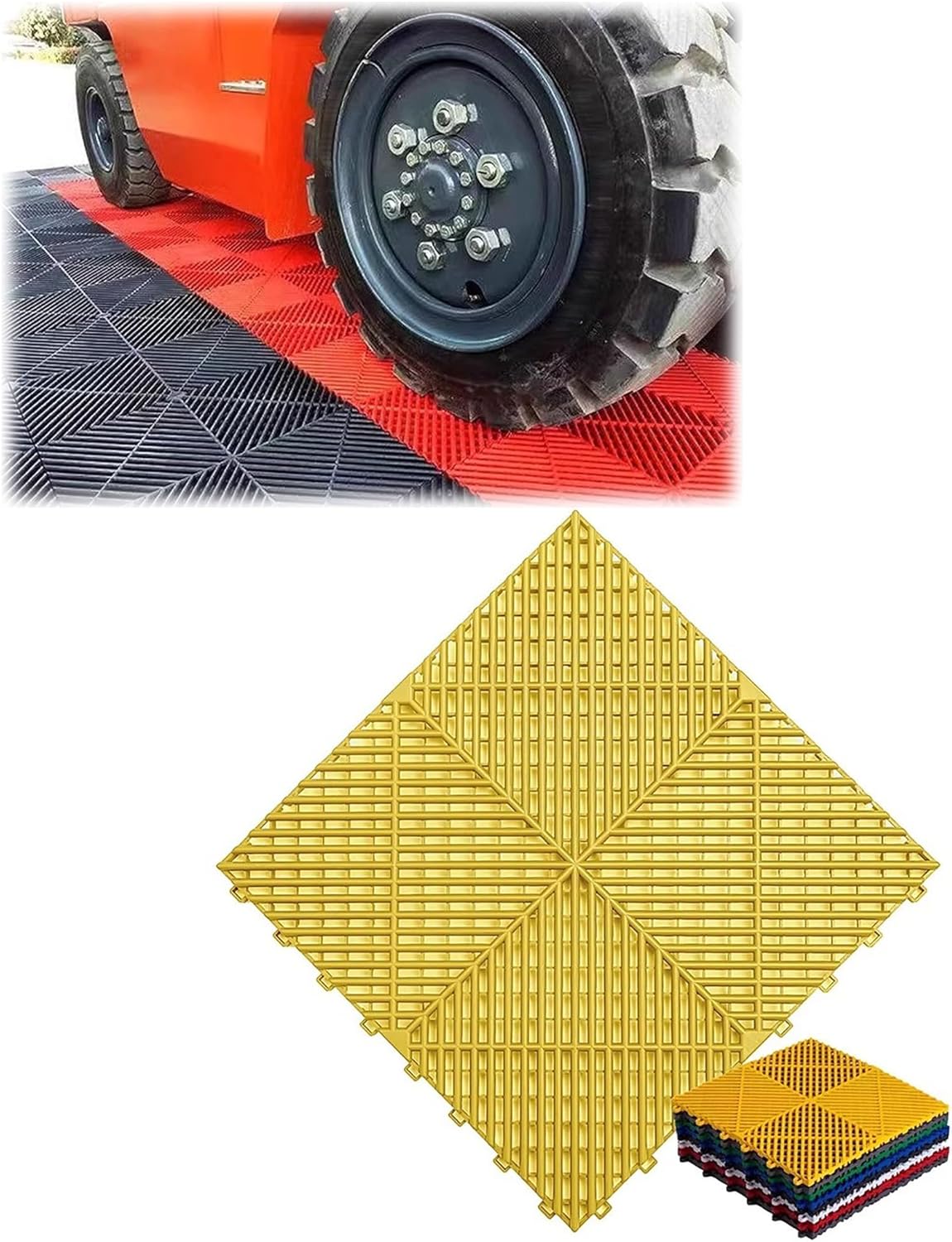 Heavy Duty Interlocking Floor Tiles - Non-Slip & Self-Draining Garage, Workshop, Gym, Patio Flooring (Yellow, 6pcs, 15.7"x15.7"x0.71") - Durable Outdoor Surface