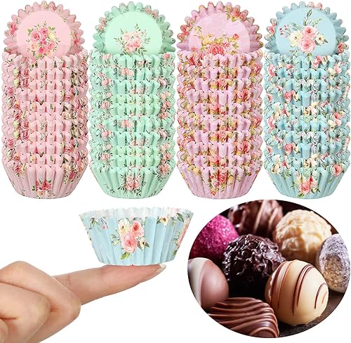 Sunnyray 600 forros florales de mini cupcakes para hornear, acuarela, flores, pequeños forros de cupcakes, envoltorios de papel de hornear para