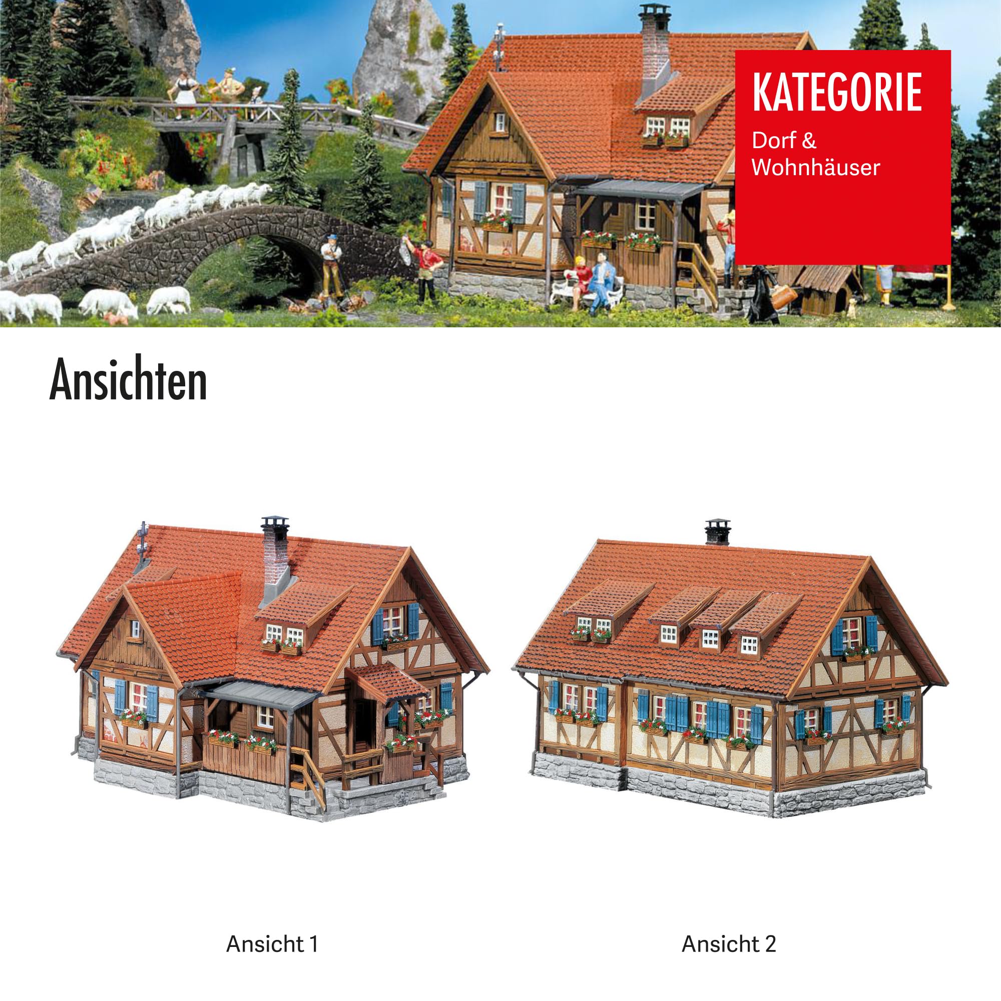 FALLER Ländliches Fachwerkhaus Modellbausatz mit 195 Einzelteilen 145 x 103 x 89 mm I Modelleisenbahn Zubehör H0 I Modelleisenbahn H0 Fachwerkhaus