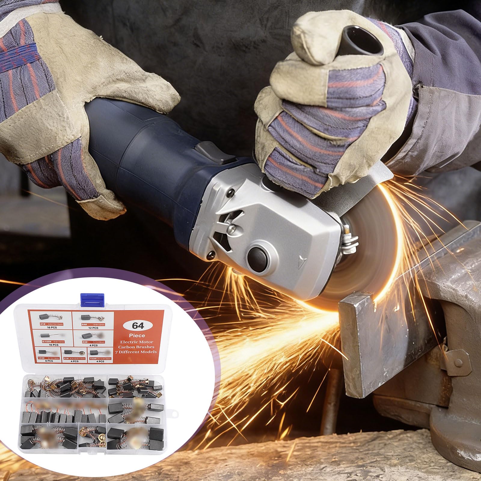 Balais de Charbon 64 Pièces pour Outils Électriques Meuleuse Ponceuse Moteur - 7 Tailles