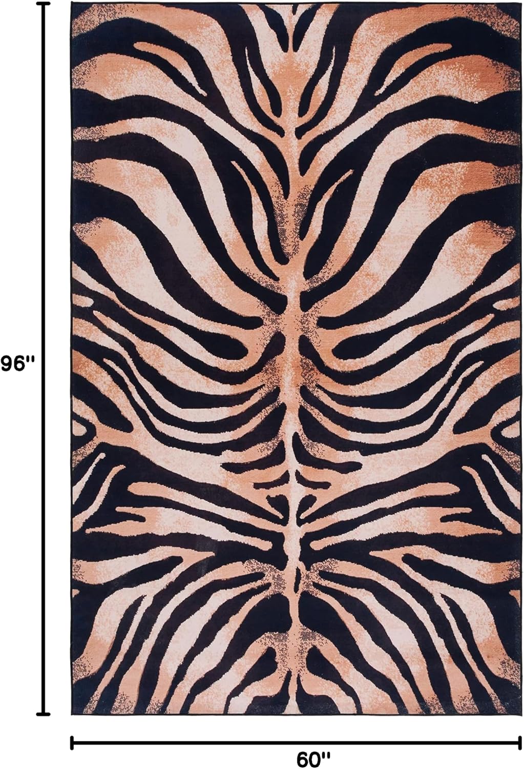 SAFAVIEH Washable Rug Faux Hide Collection - 5' x 8', Light Orange & Black, Slip Resistant, Tiger Print Pattern, Ideal for Living Room, Bedroom, Home Office, Dining Space (FAH547P)