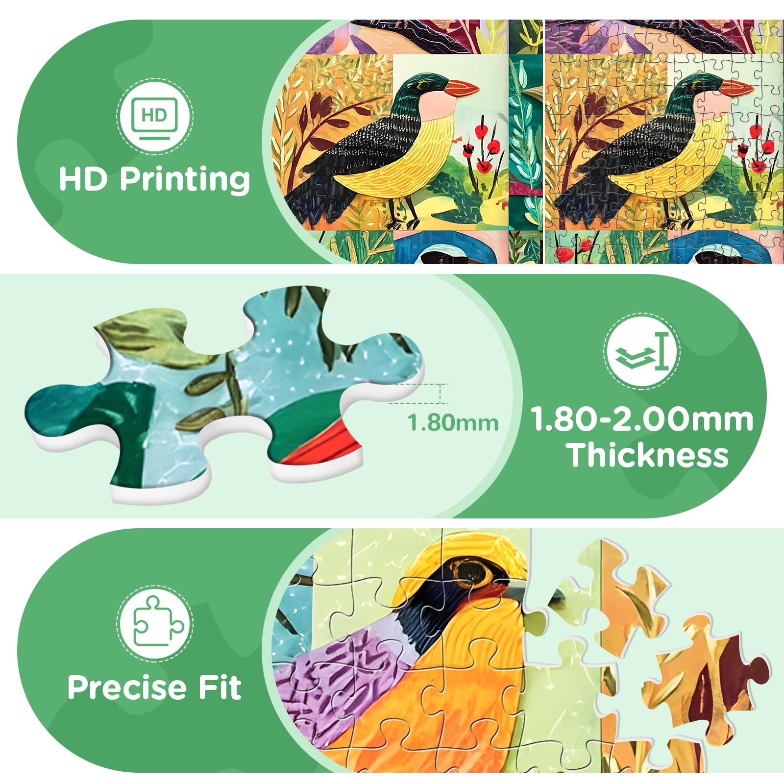 Puzzle de 500 pièces pour adultes, puzzle coloré en forme d'oiseaux pour adultes et personnes âgées, puzzle avec lettres au dos, s'emboîtent parfaitement sans poussière, cadeaux de jeu d'activités
