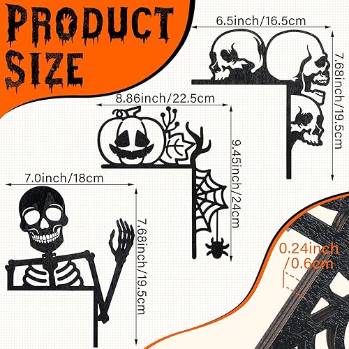 Miniatura 2 de Sintuff Paquete de 3 decoraciones de Halloween para baño, decoración de puerta, esqueleto, negro, decoración de gabinete de madera, letrero de