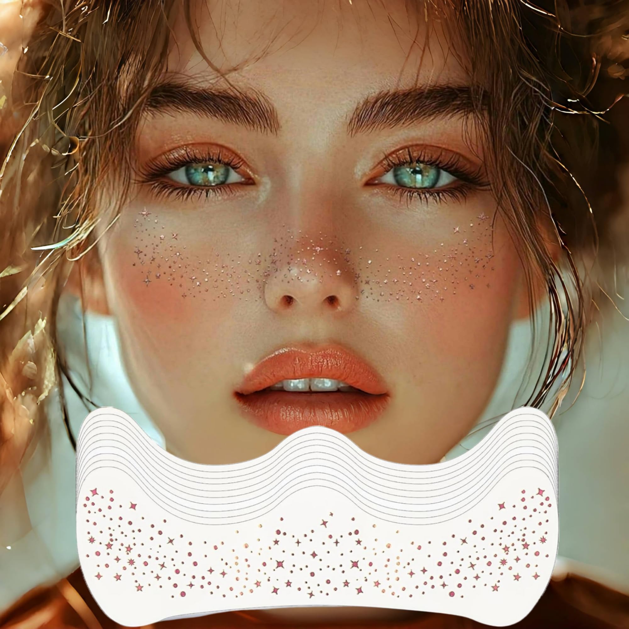 Glitter Freckles Face Tattoo, Rose Gold Temporary Face Tattoos, Star Sparkle Freckles Tattoo Women 10 Sheets (Rose Gold)