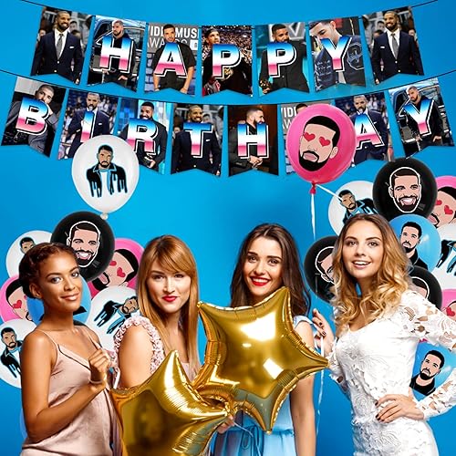 Miniatura 6 de Drake - Decoración de fiesta de cumpleaños de gran cantante, suministros de fiesta temática musical con pancarta, adornos para pasteles y globos de