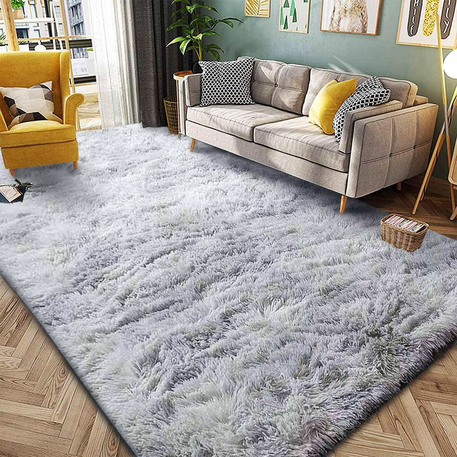 Alfombra Salon Grandes Shaggy Antideslizante Super Suave Pelo Largo Fluffy Alfombra Adecuado para la Decoración de Salas de Estar y Dormitorios Alfombras (Gris Blanco, 250 * 300cm)