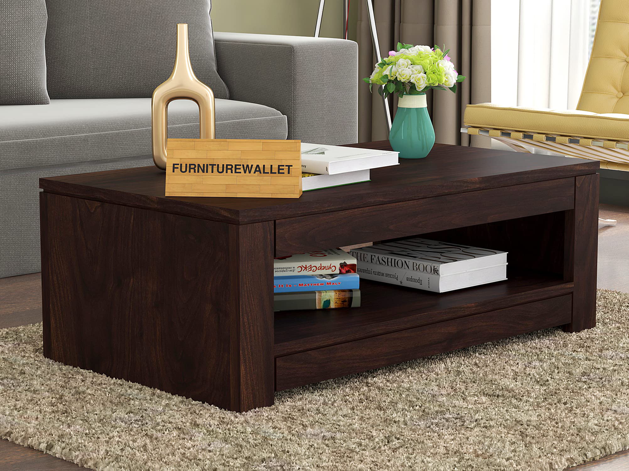 FURNITUREWALLET Wooden Center Table for Living Room | Coffee Table for Home | Center Table | Tea Table | Sofa Set Center Table (Walnut Finish) (B08FZHY7W6) Amazon Price History, Amazon Price Tracker