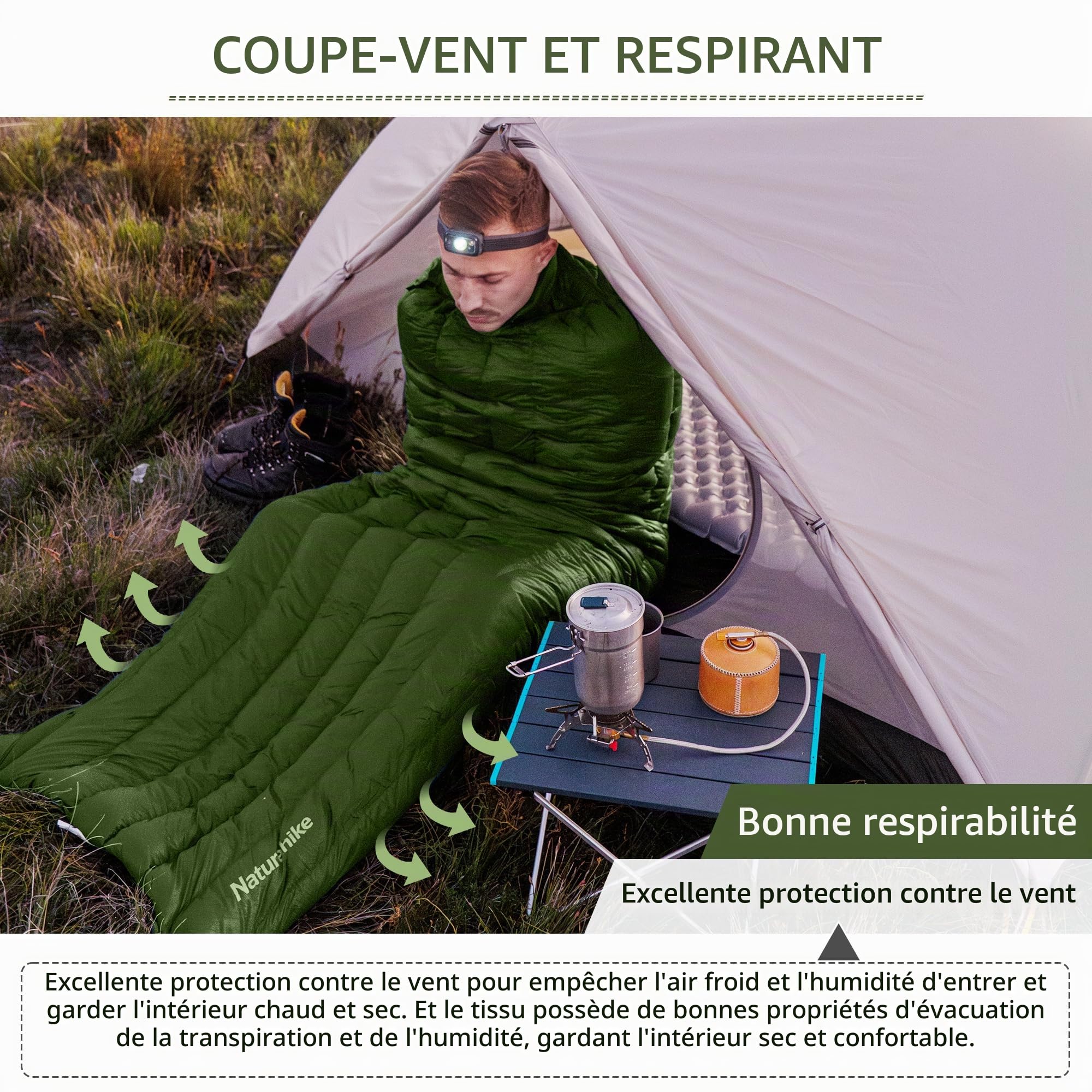 Naturehike Sac de Couchage Enveloppant Ultra léger pour Adultes, 3-4 Saisons, Sac de Couchage imperméable pour Camping, randonnée, Alpinisme, intérieur, extérieur, Duvet de Canard