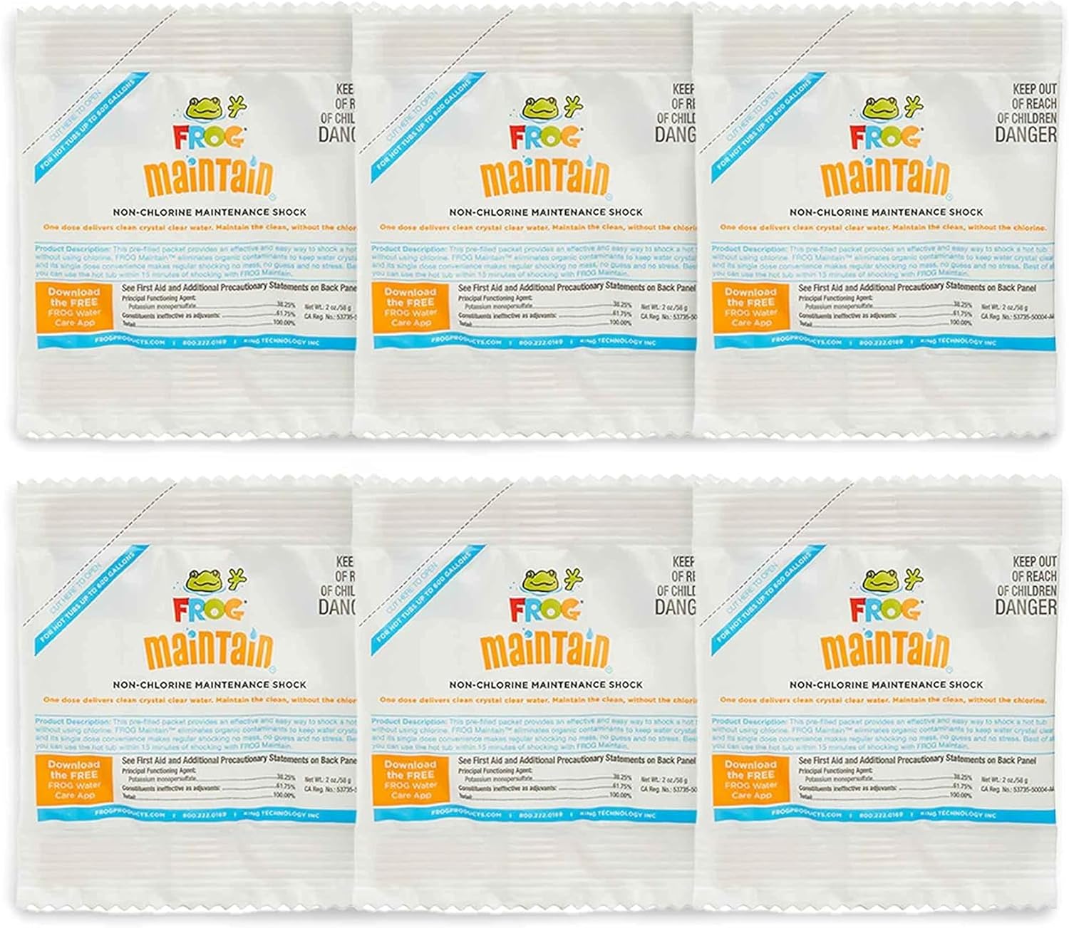 FROG Maintain for Hot Tubs - Non-Chlorine Shock for use with All Hot Tub FROG Sanitizing Systems - Single Dose Packets for Easy Hot Tub Maintenance & Treatment - 6 Pack