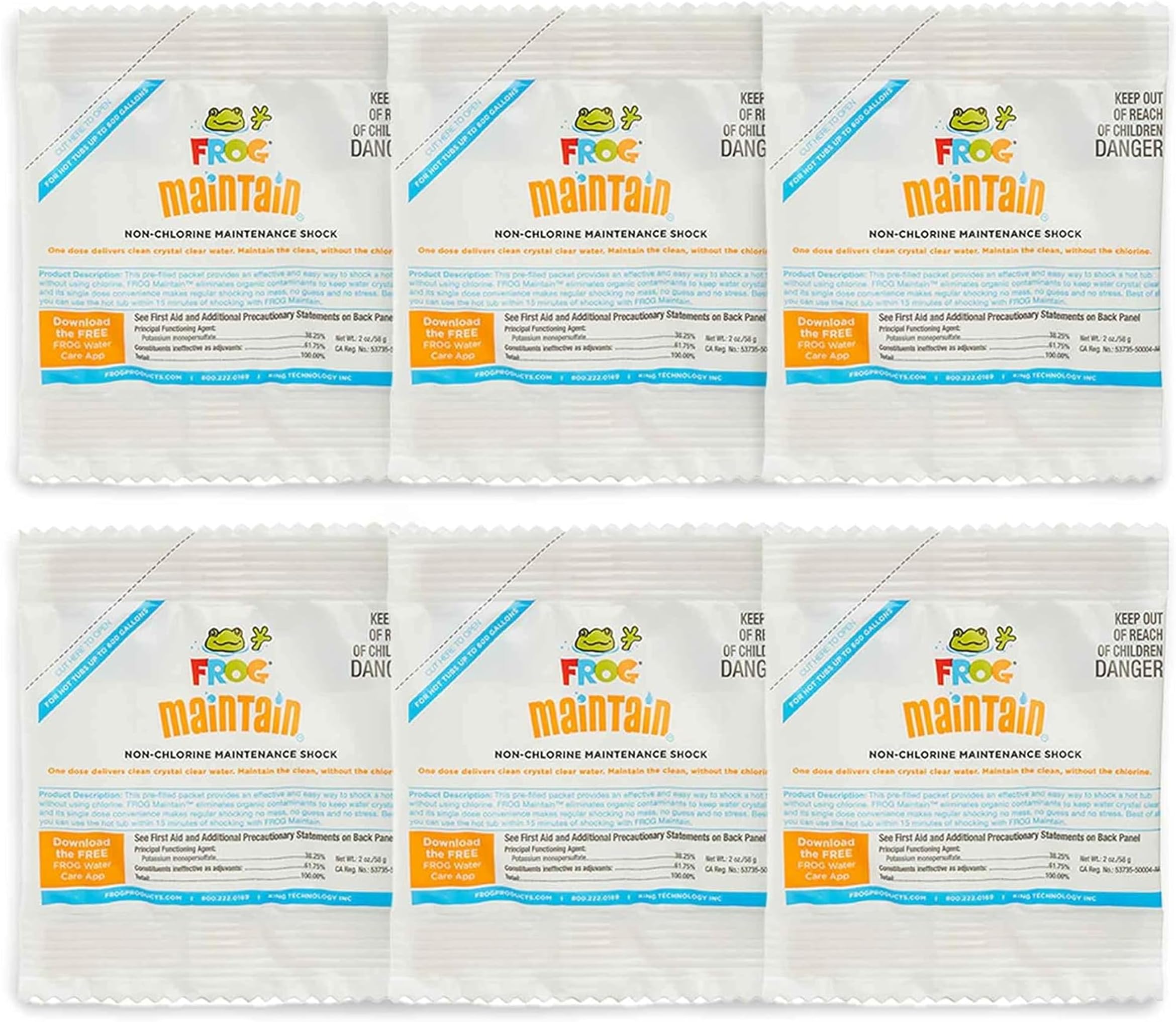 FROG Maintain for Hot Tubs - Non-Chlorine Shock for use with All Hot Tub FROG Sanitizing Systems - Single Dose Packets for Easy Hot Tub Maintenance & Treatment - 6 Pack
