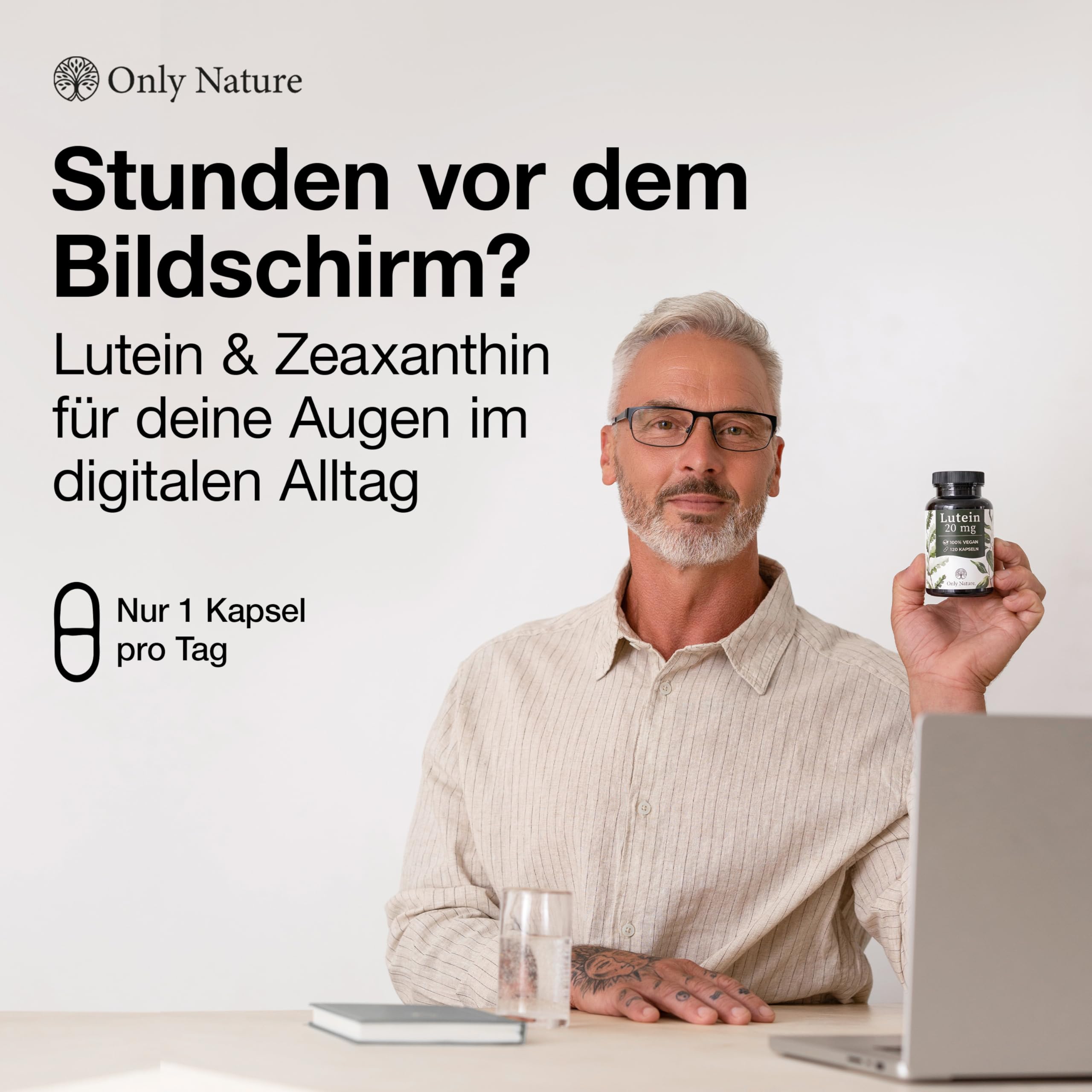 Only Nature® Lutein 20mg (mit 4 mg Zeaxanthin) - 120 Kapseln - Extra hochdosiert - in Deutschland produziert & laborgeprüfte Augenkapseln - 100% Vegan - Lutein hochdosiert