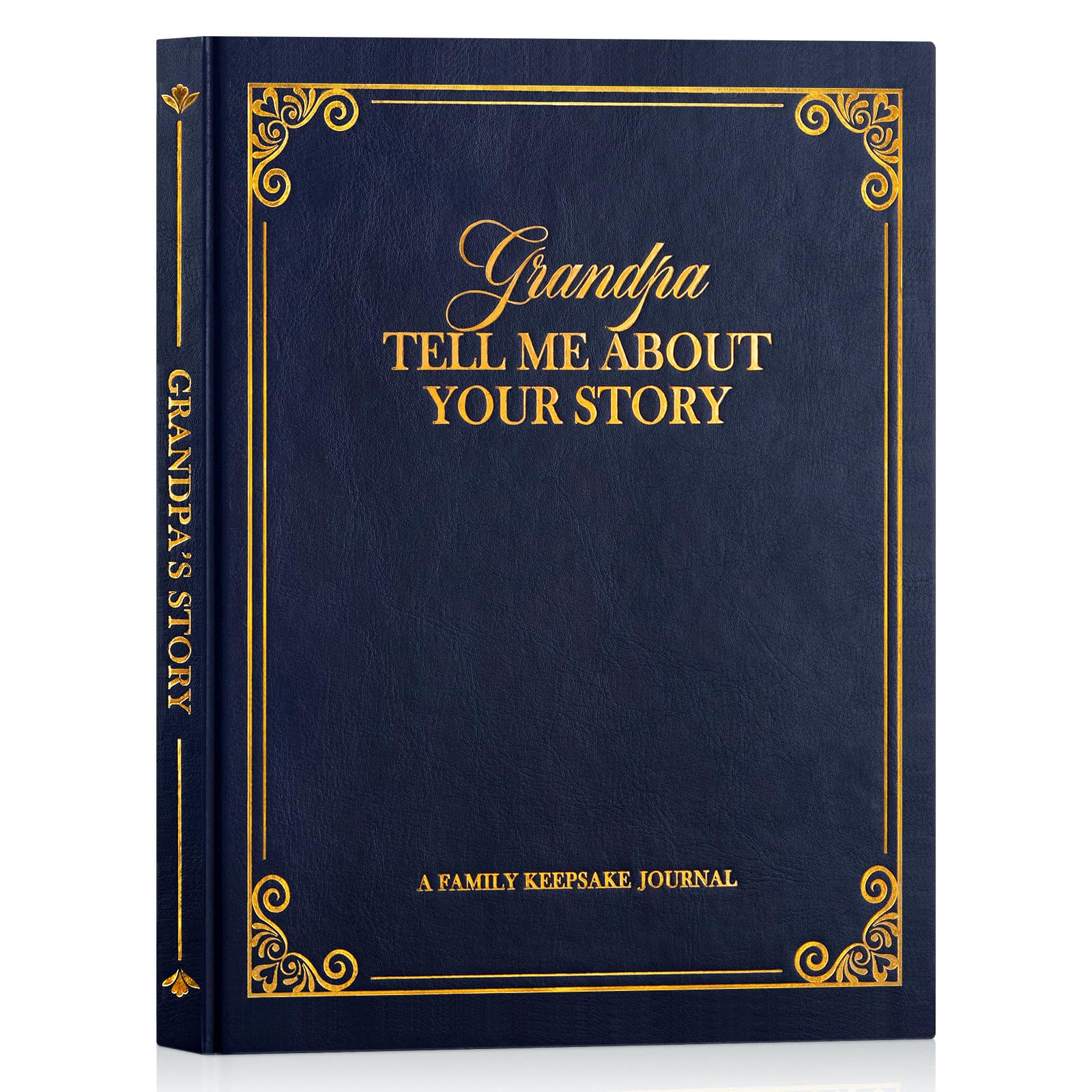 Lanpn Grandpa Life Story Book Journal with 270+ Prompts, Leather Hardcover Grandfather Guided Journal to Fill Out Memory Keepsake Book, Father's Day Birthday Christmas Grandpas Gift, Blue