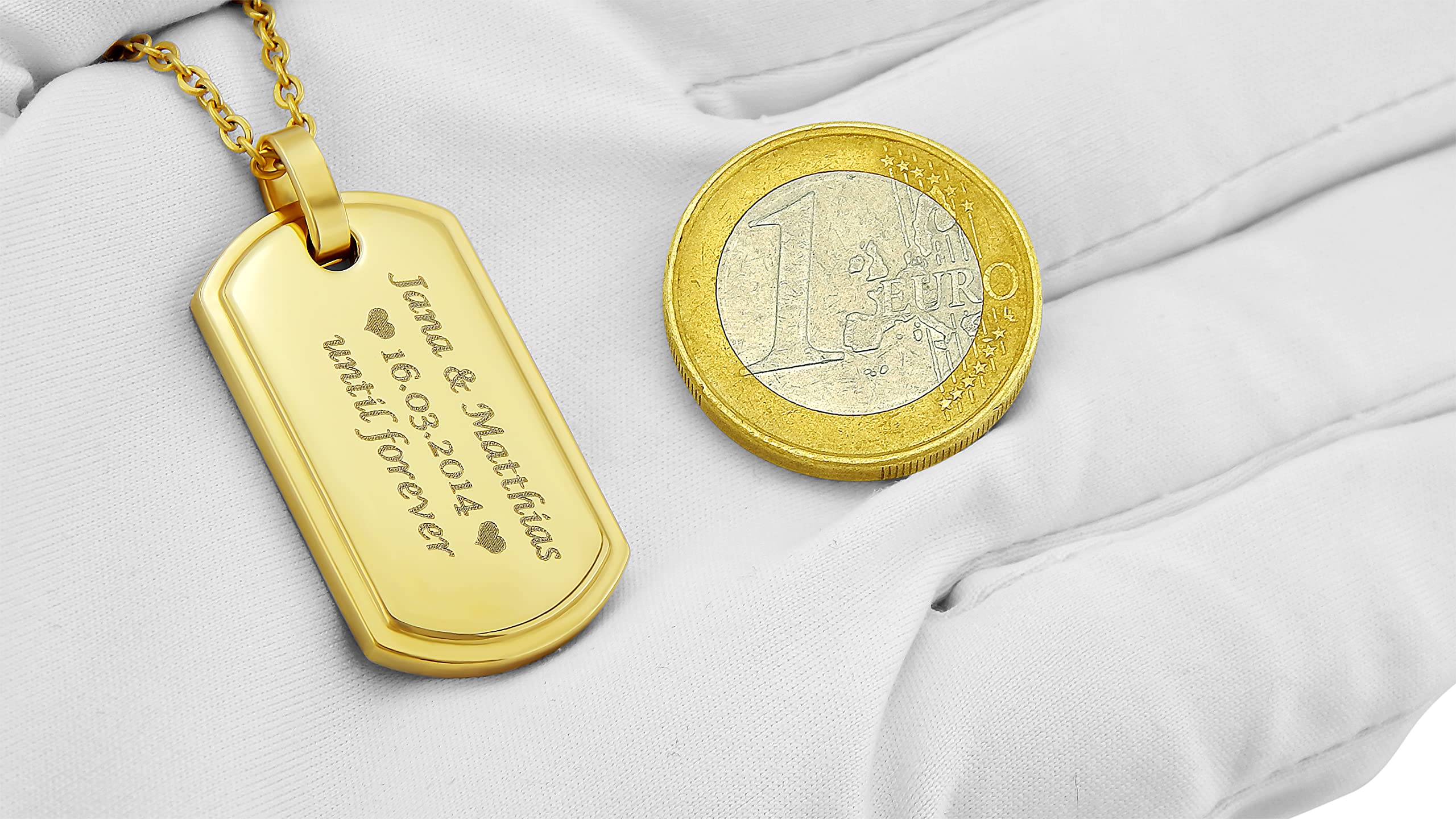 Personalisierte Kette mit Gravur Edelstahl 50 cm mit Anhänger Dog Tag Erkennungsmarke in gold - Personalisierte Halskette für Männer und Frauen - Personalisierter Schmuck Damen Herren