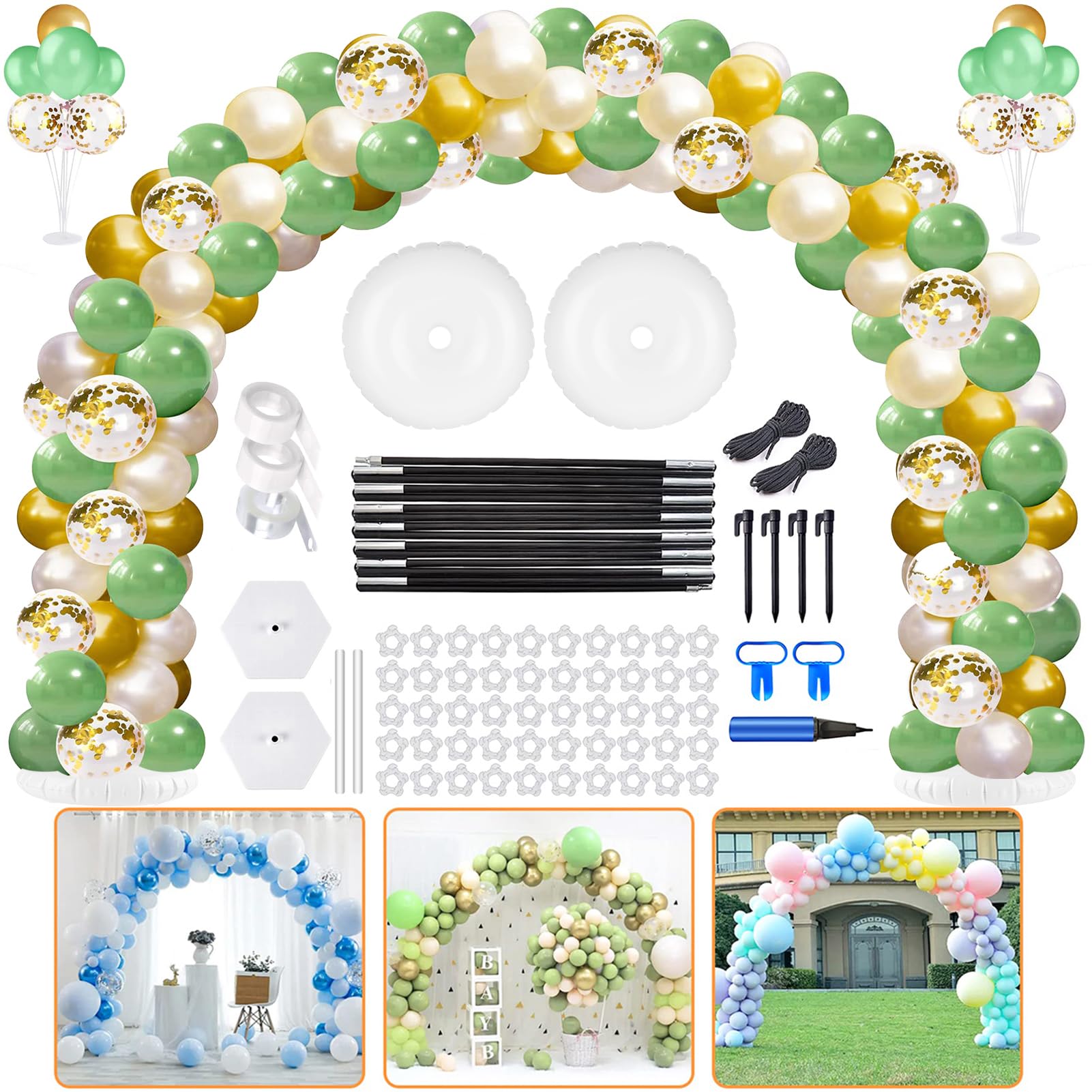 Kit regolabile per arco di palloncini, 3,1 m, riutilizzabile, con 2 basi riempibili con acqua e 50 clip per palloncini e asta in fibra pieghevole, per matrimoni, lauree, compleanni, decorazioni