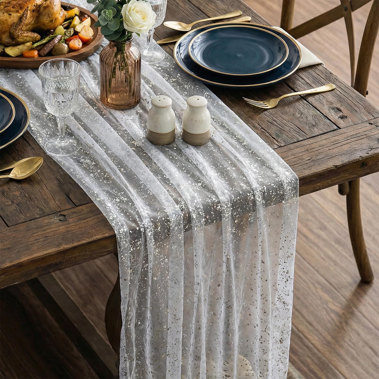 4 pcs Cheesecloth Table Runner 27.5"x118", 10FT Long Gauze Table Runner Boho for Wedding Reception Sheer Bridal Baby Shower Party Banquet Dining Rustic Table Decoration Tablecloth,White (70x300cm)