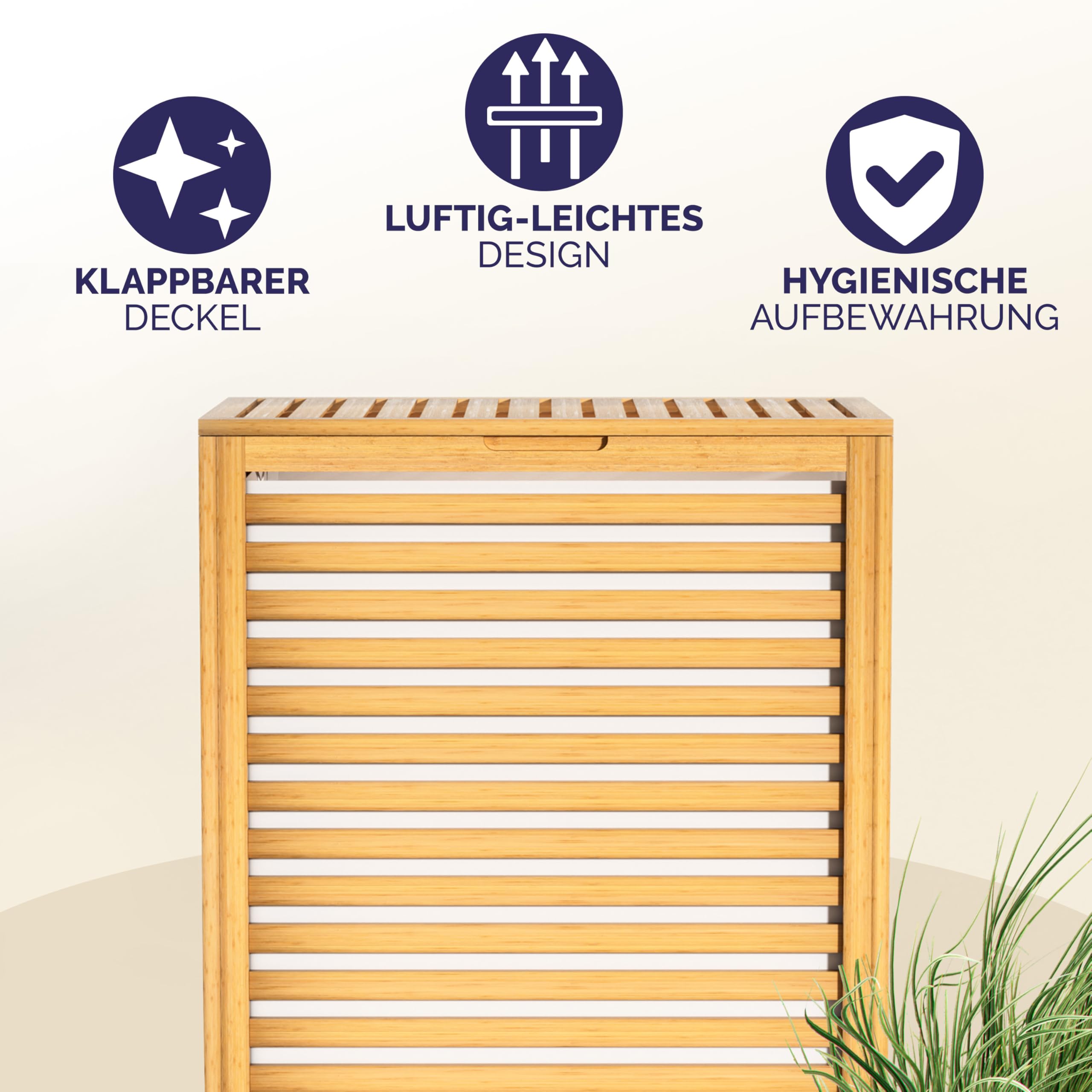 CASARIA® Wäschekorb mit Deckel Bambus Holz 70L Groß Wäschesammler Wäschesack Herausnehmbar Baumwolle 62x51x36cm Schmal Wäschebox Wäschetonne Badzimmer
