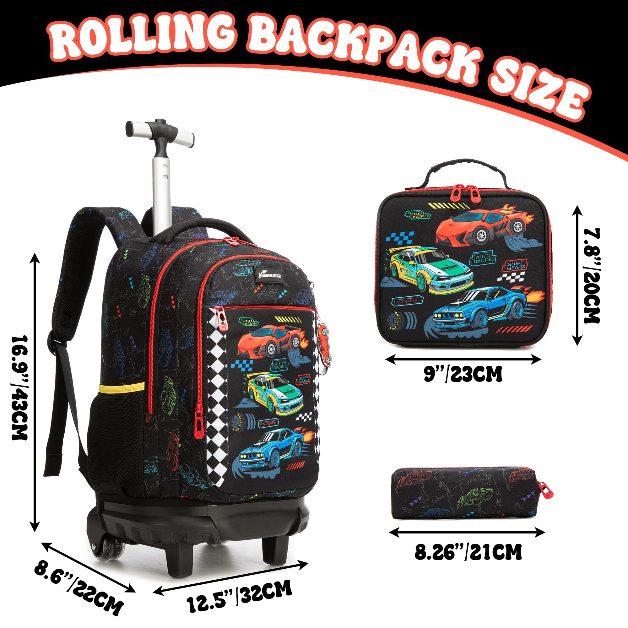 HTgroce Mochila con Ruedas Niña – Set 3 en 1 con Estuche y Bolsa de Almuerzo – Carrito Escolar Ergonómico para Primaria – Trolley Infantil para Colegio y Viaje