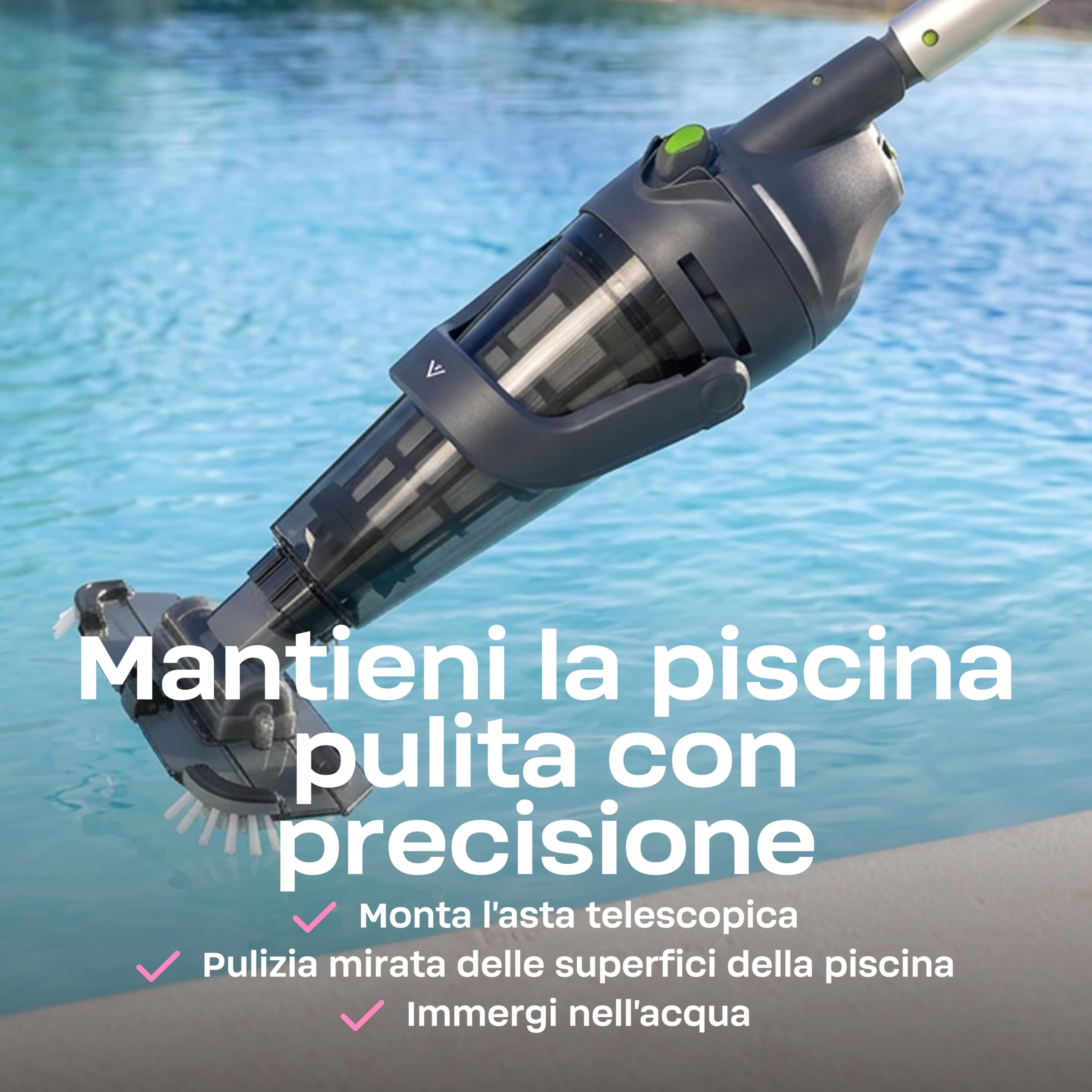 BWT Aspiratore per piscine ES50 | Pulitore a batteria senza fili | 60 min autonomia | 5200 mAh | per piscine fino a 25 m³ | Ricarica USB