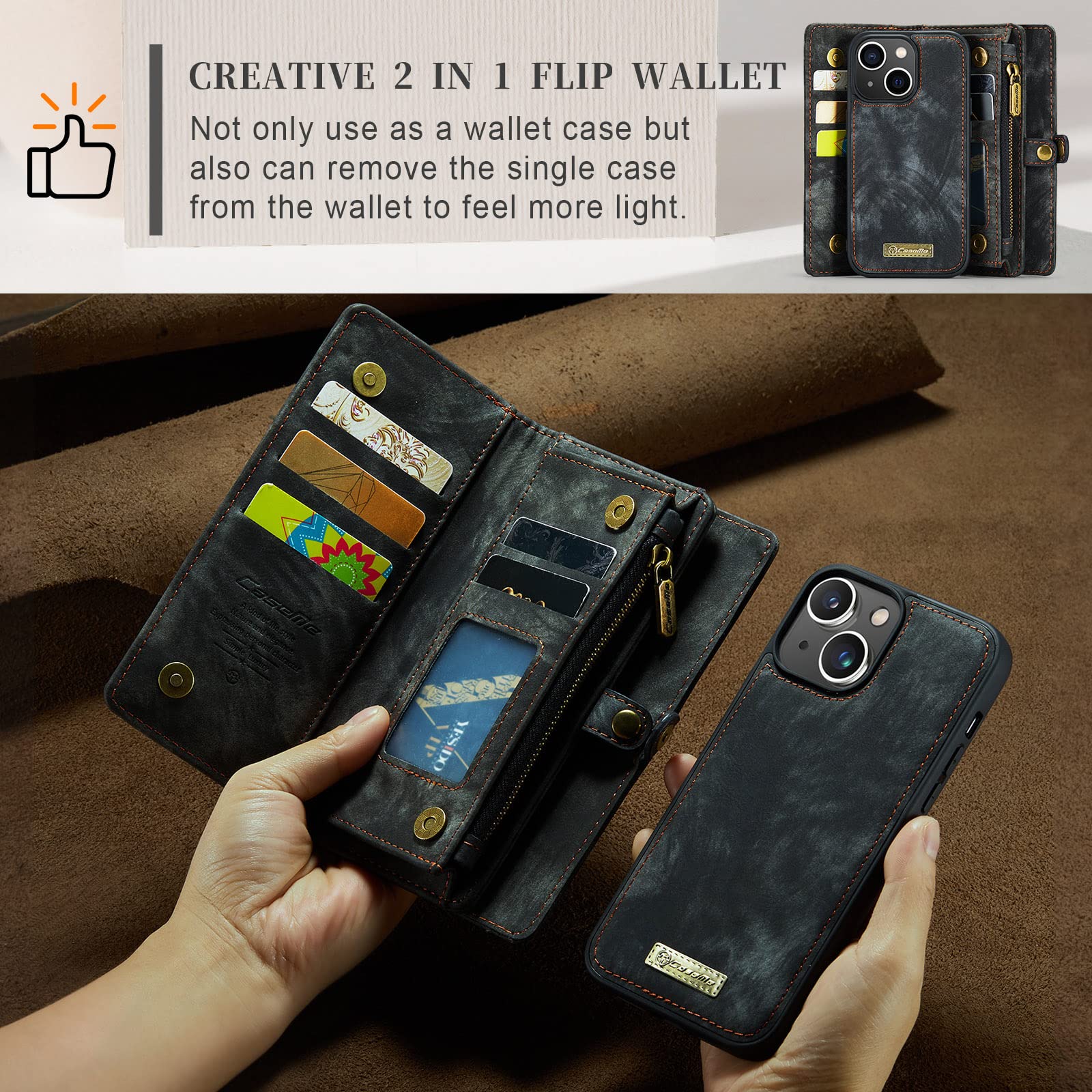 UFinetech Case for iPhone 14, Shockproof Card Holder Leather Wallet Cover for iPhone 14 - Image 3