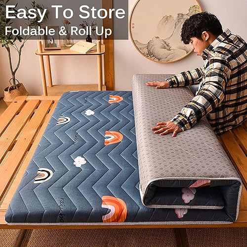 Miniatura 4 de OMKUOSYA Japanese Floor Futon Mattress Tatami Mat Foldable Roll Up Mattress Sleeping Pad Suitable for Camping Road Trip Guest Room Japanese Bed Mat