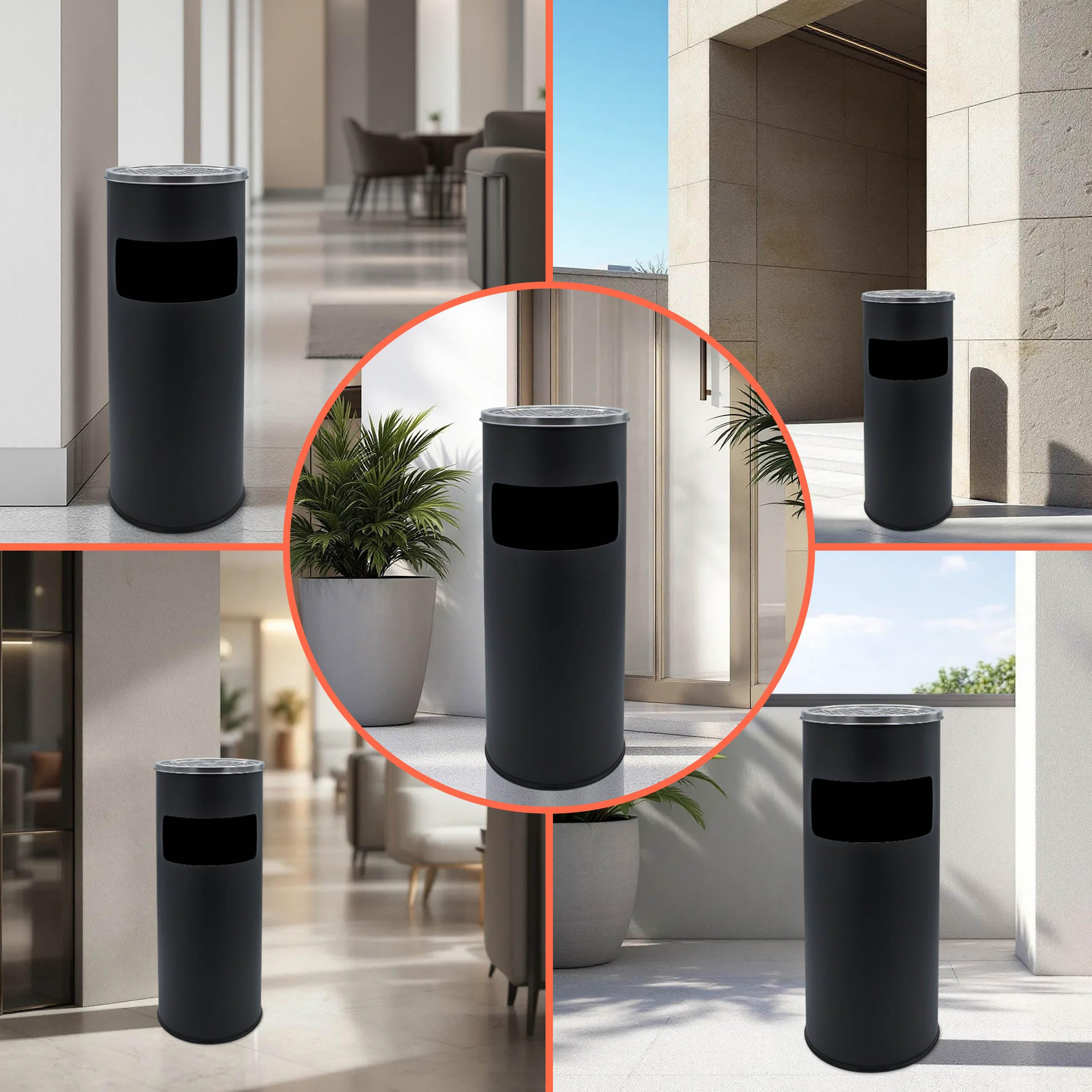 Posacenere in acciaio inox nero per esterni – 60 x 25 cm – Posacenere in metallo per esterni autoportante con pattumiera – Outdoor Stand posacenere con inserto per cenere e pattumiera
