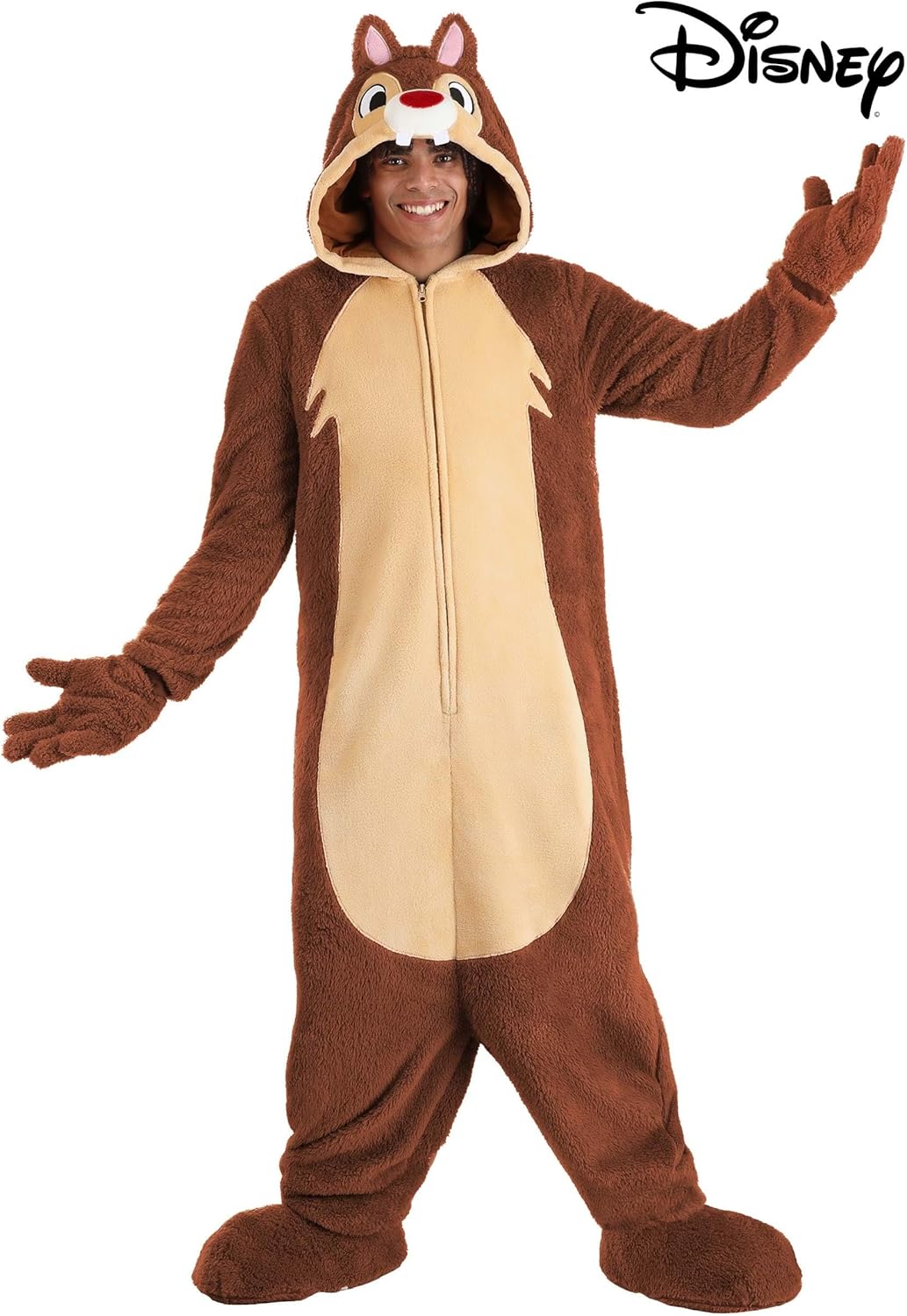 Disney Chip 'n Dale Dale Costume for Adults - Hooded Jumpsuit with Gloves & Shoe Covers - Officially Licensed - Image 2