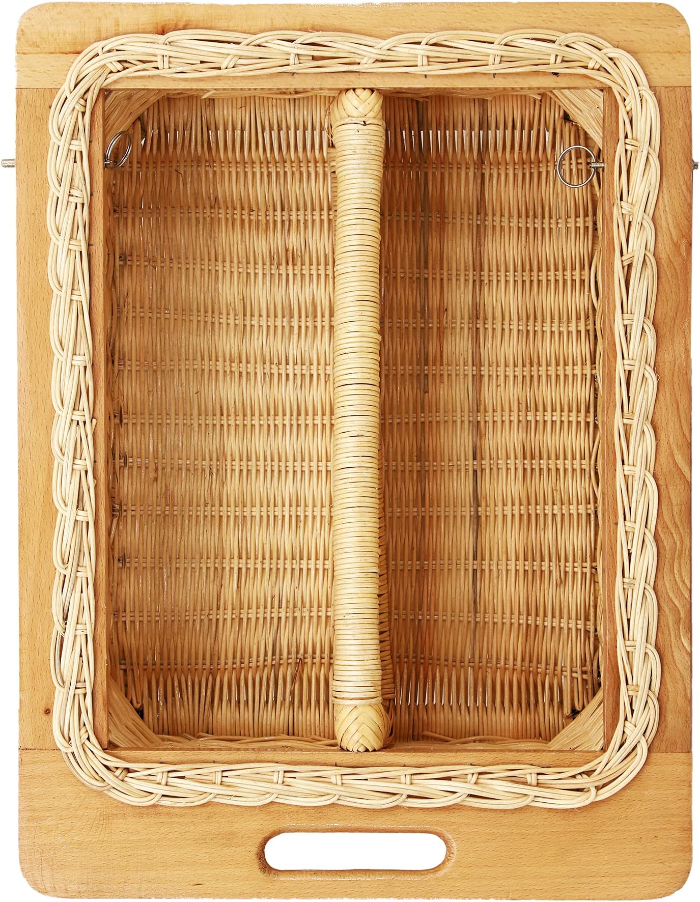 AKWAY Beechwood Wicker Basket With Partition Countertop For Modular Kitchen|Pull-Out Shelves For Onion,Potato(16.5 W(414Mm)X 20 L X 8H,Beige) Rectangular