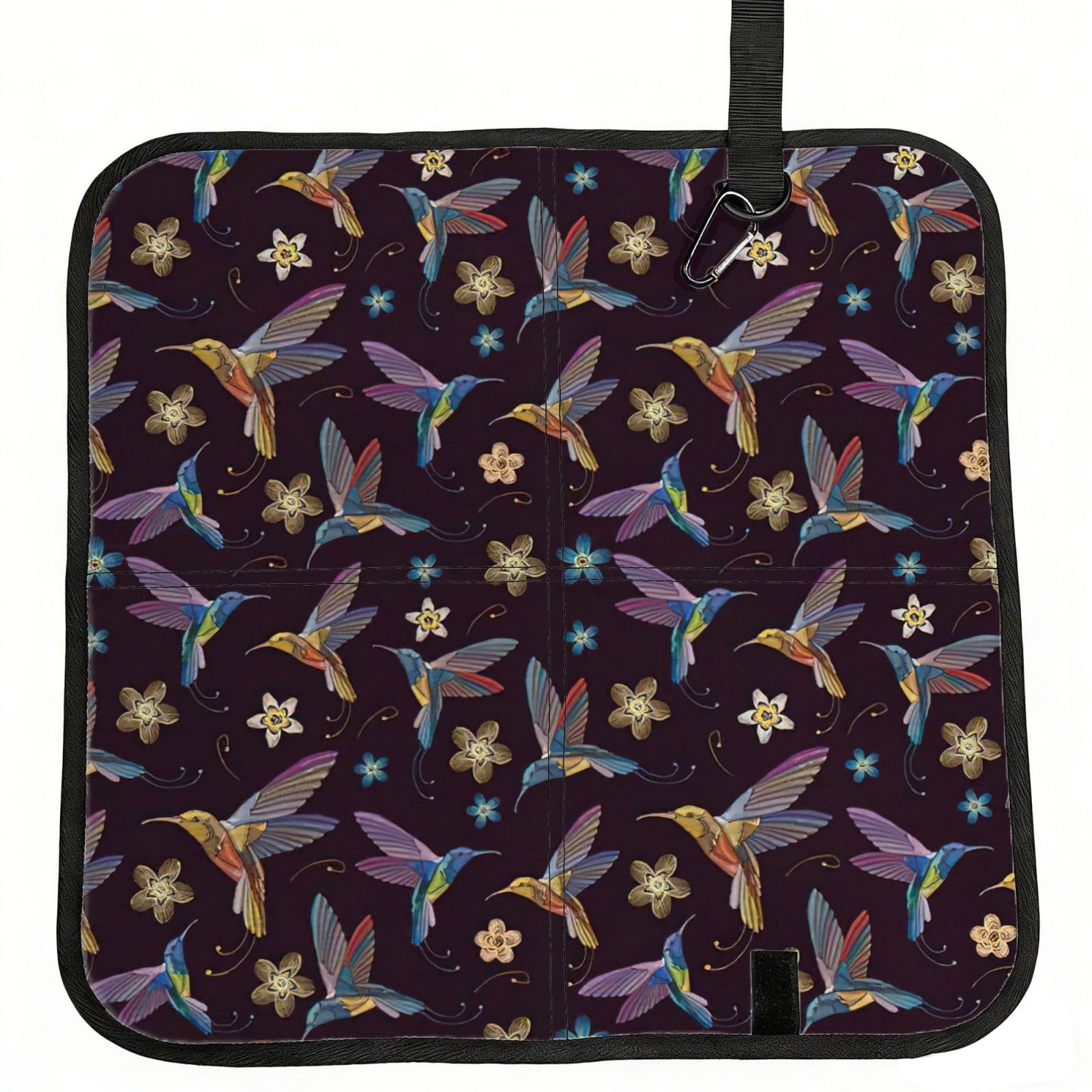 NImongt Flower Hummingbirds Embroidery Print Portable Chair Pad Foldable Seat Cushion Outdoor Seating Office Picnic Camping
