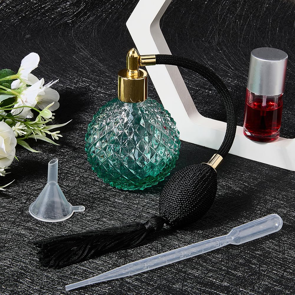 GORGECRAFT Flacone Spray per Profumo Air Bag 100ml Flacone Spray con Atomizzatore Vintage Flacone Spray In Cristallo Trasparente Flacone per Profumo In Vetro Vuoto Ricaricabile con Nappe Lunghe Imbuto