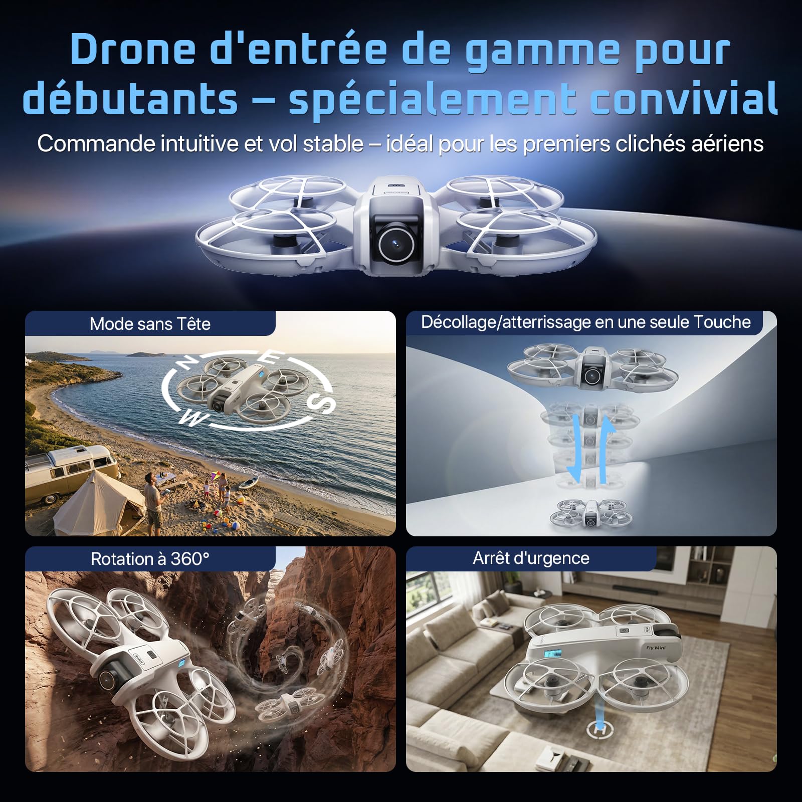 Mini Drone, Rollei Fly Mini Drones avec Caméra 720P Drone Quadricoptère avec Mode sans Tête Rotation à 360° Télécommande et Application Moins de 250 g pour Débutants et Amateurs Dron-Drones-Caméra