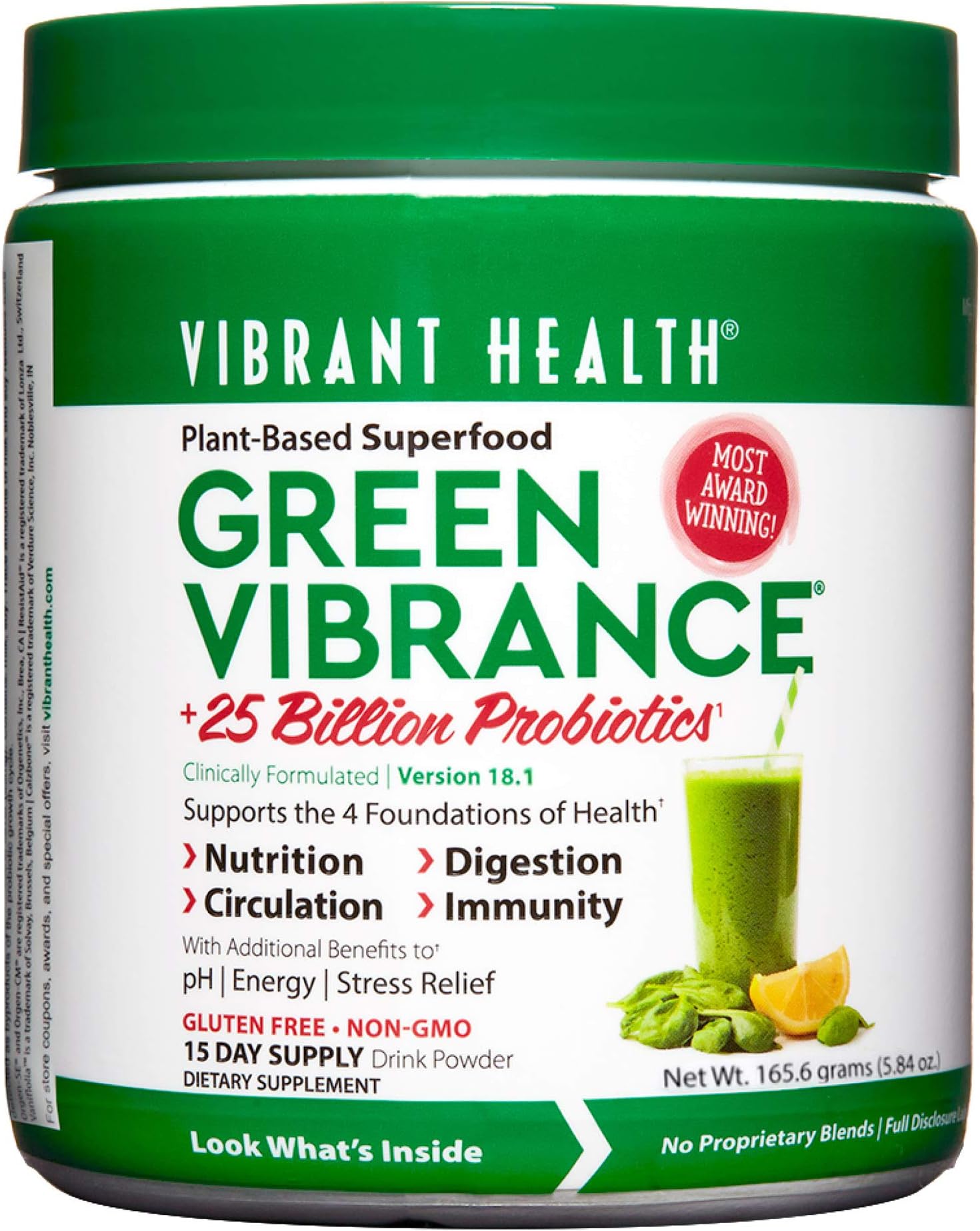 15 Servings: Vibrant Health - Green Vibrance, A Comprehensive, Restorative, Advanced Daily Superfood + Vegan D3, 15 Servings