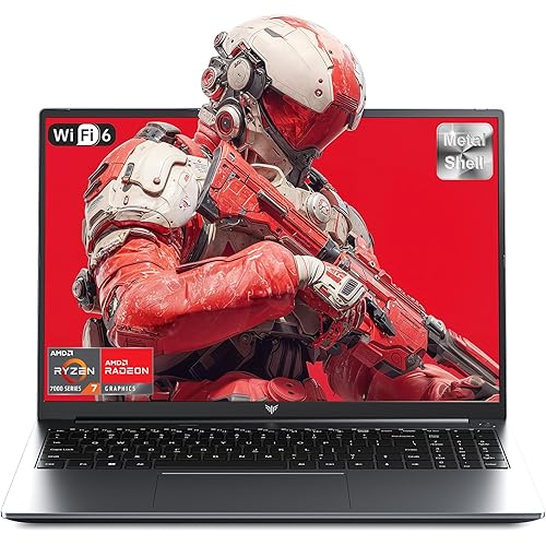 KAIGERR Gaming Laptop, 2026 Laptop with AMD Ryzen 7 7735HS (8C/16T, Up to 4.75GHz), 16GB DDR5 512GB NVMe SSD Laptop Computer, Up to 4TB, 16-inch FHD Display, WiFi 6, Backlit KB, Type-C, Dual Fans