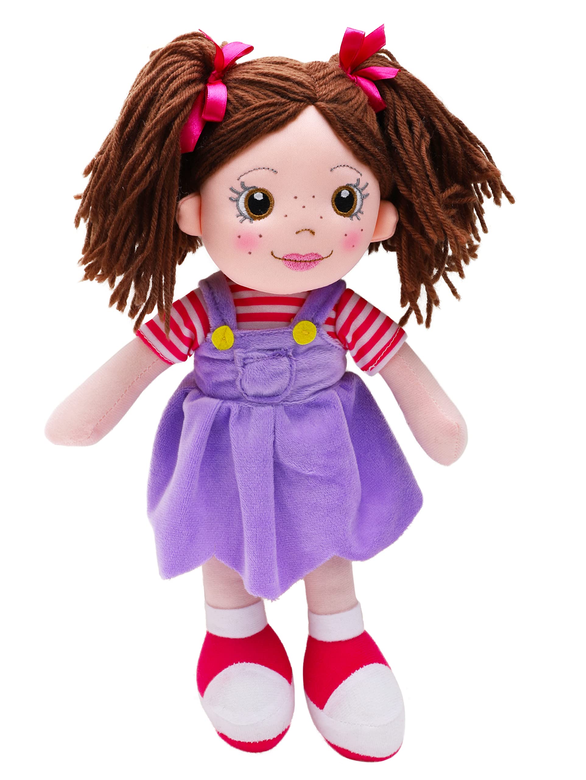 Toyland35cm Plush Ragdoll in Purple Pinafore Dress - Kids Soft Toy Dolls - Age 18m +