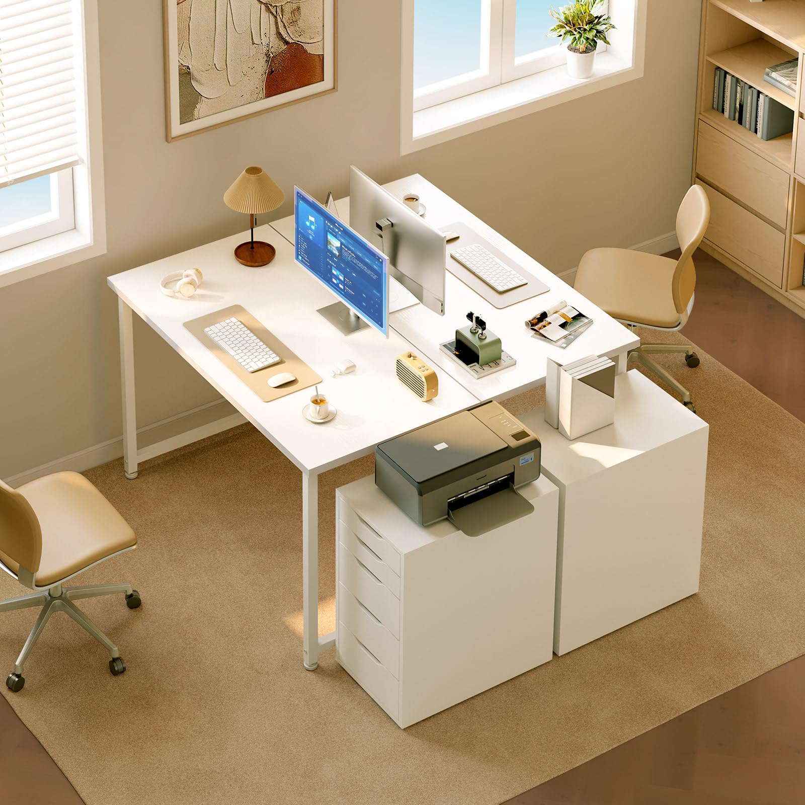ODK Escritorio para Ordenador con Patas Ajustables, 100x48cm, Blanco