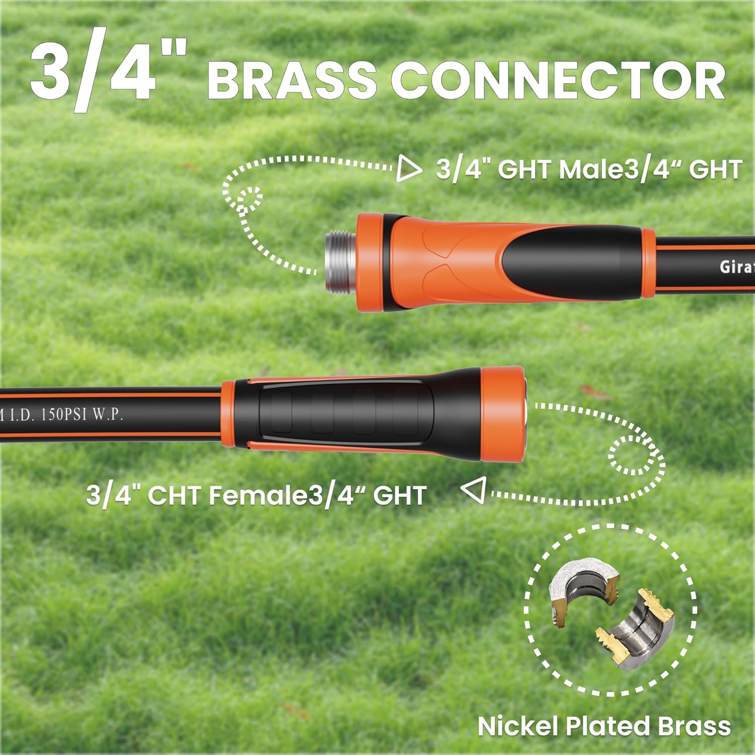 Giraffe Tools Garden Hose 25ft x 5/8", Lightweight Hybrid Hose with Swivel Handle and Heavy Duty Black Rubber Water Hose, No-Kink, Leakroof Gardening Hose with Male to Female Fittings,Black and Orange