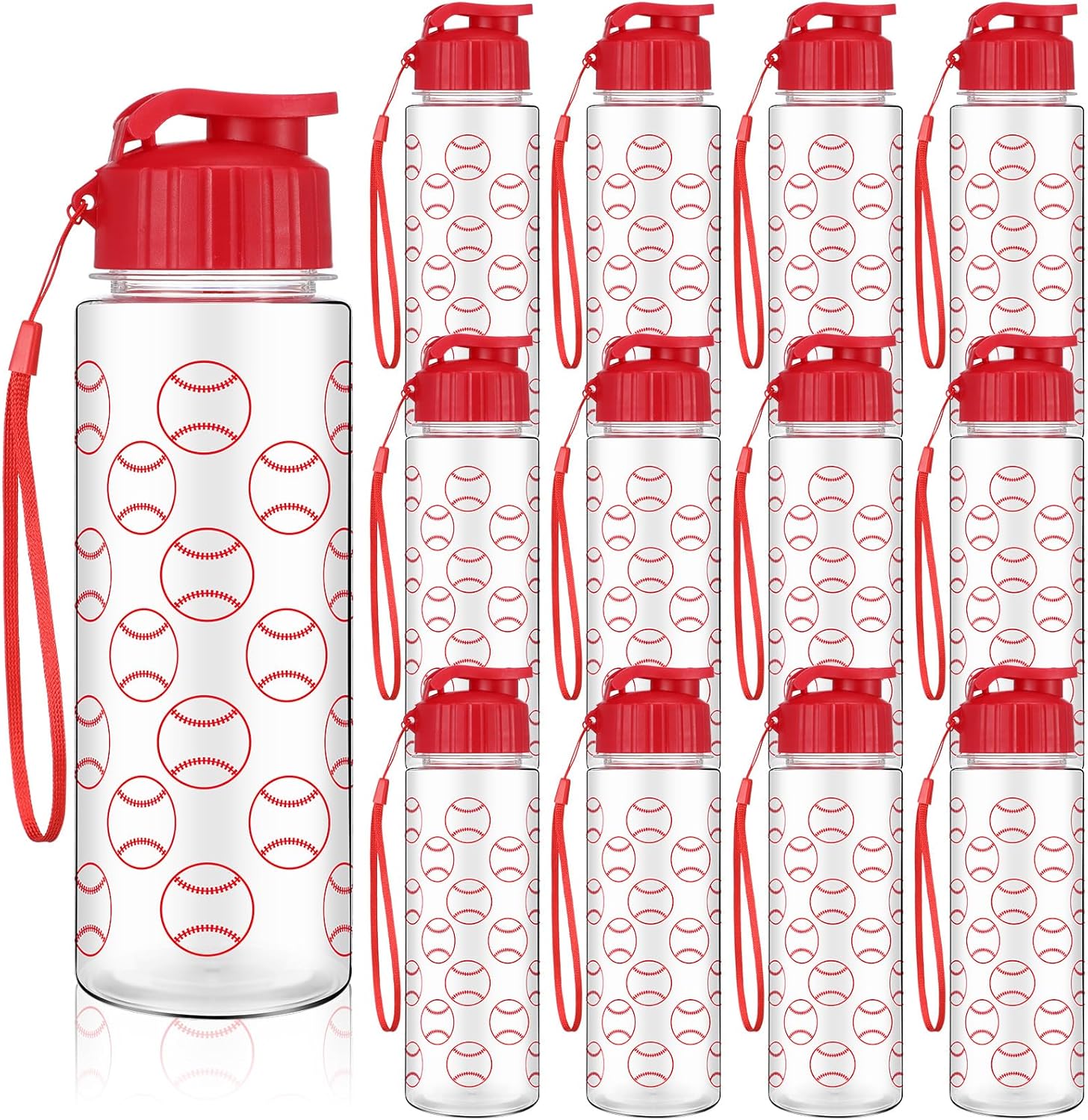 12 Pcs 17 oz Baseball Sports Bottles with Leak Proof Flip Top, Reusable Plastic Water Bottles for Baseball Team Gift Accessories, Sports Party Favors Supplies