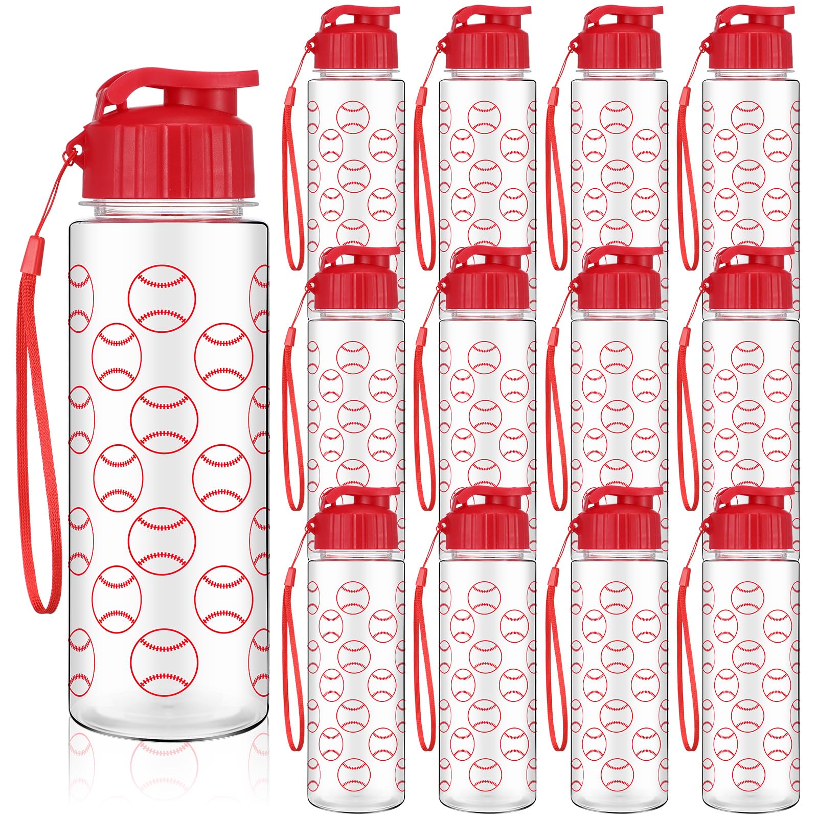 Funnymoom 12 Pcs 17 oz Baseball Sports Bottles with Leak Proof Flip Top, Reusable Plastic Water Bottles for Baseball Team Gift Accessories, Sports