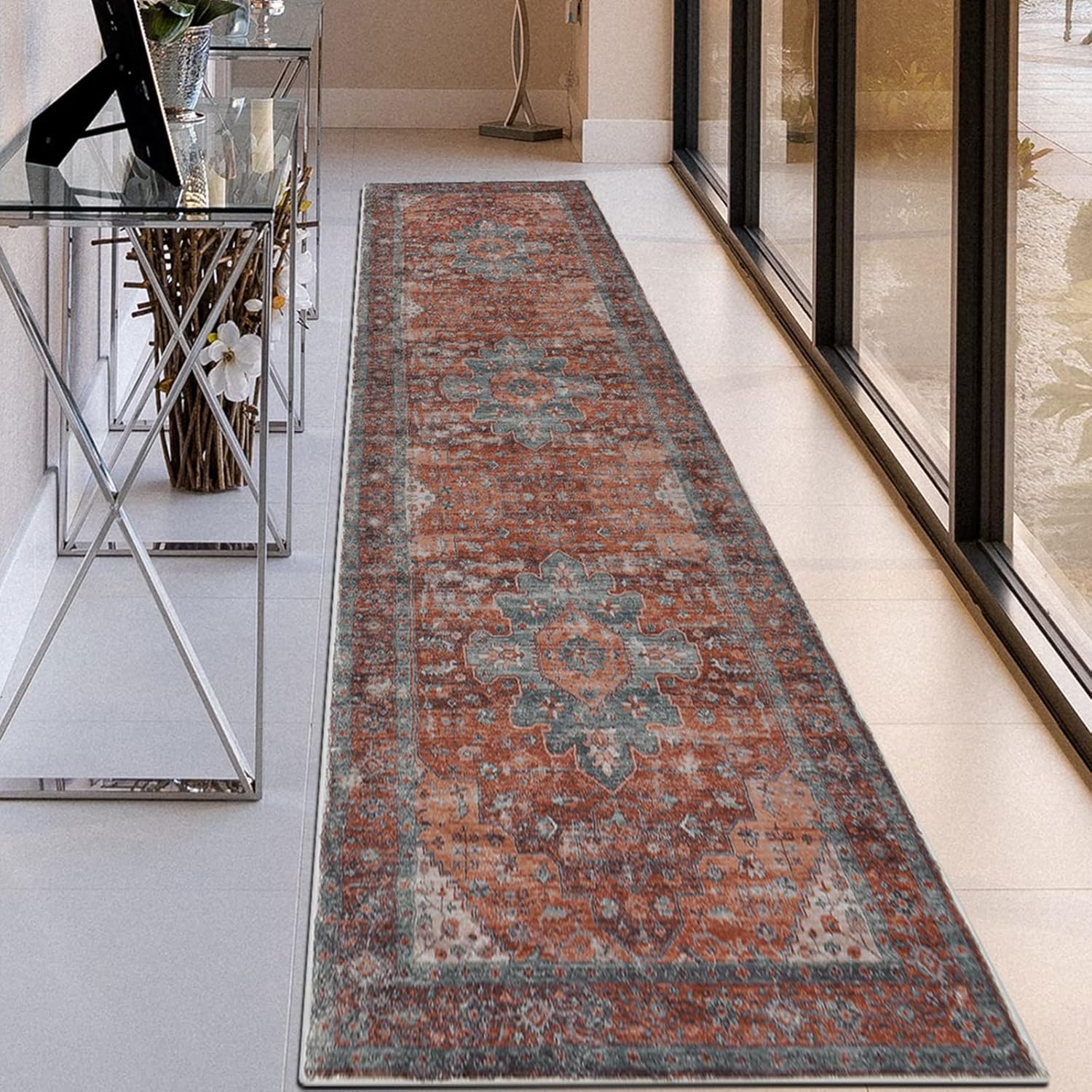 SHACOS Hallway Runner Rug 2x10 ft Faux Wool Washable Runner Rug Vintage