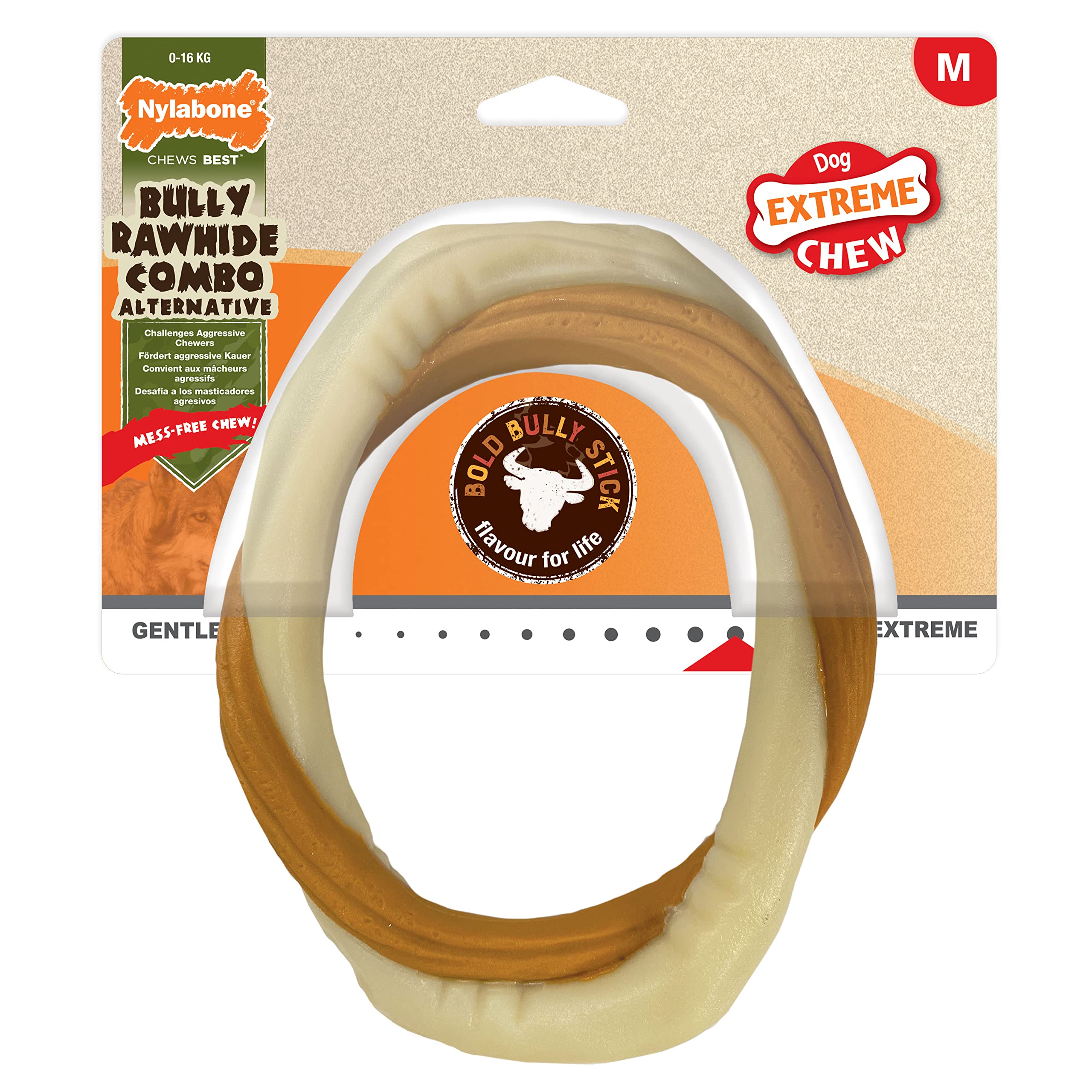 Nylabone Extreme Tough Dog Chew Toy, Bully Stick Ring, Beef Flavour, Mess-Free, Medium, For Dogs Up To 16Kg - M