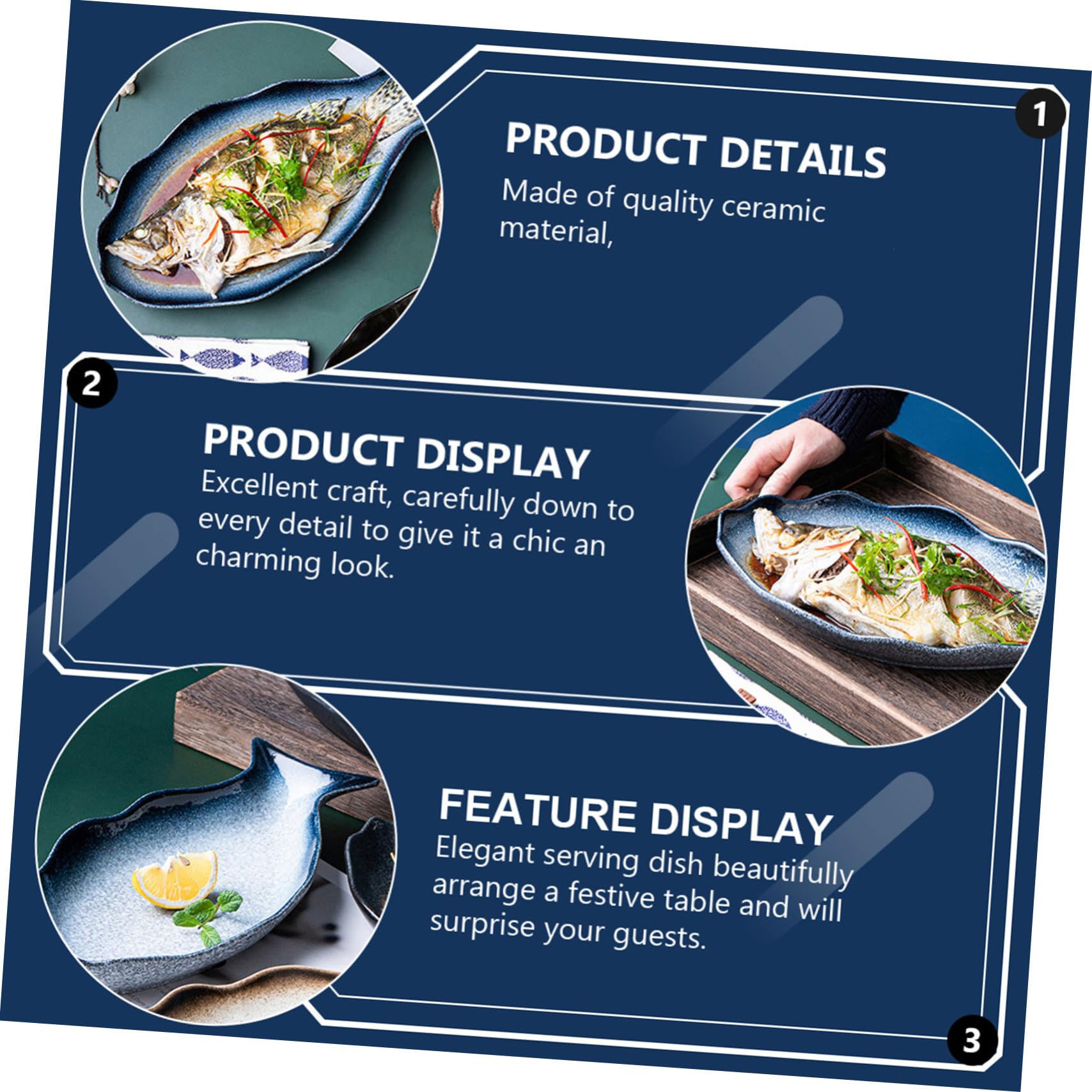 VICASKY Piatto Ceramica Forma di Pesce per Portata e Vapore | Servizio Pesce e Frutti di Mare, Antipasti in Tavola, Idea Regalo per Casa e Cucina