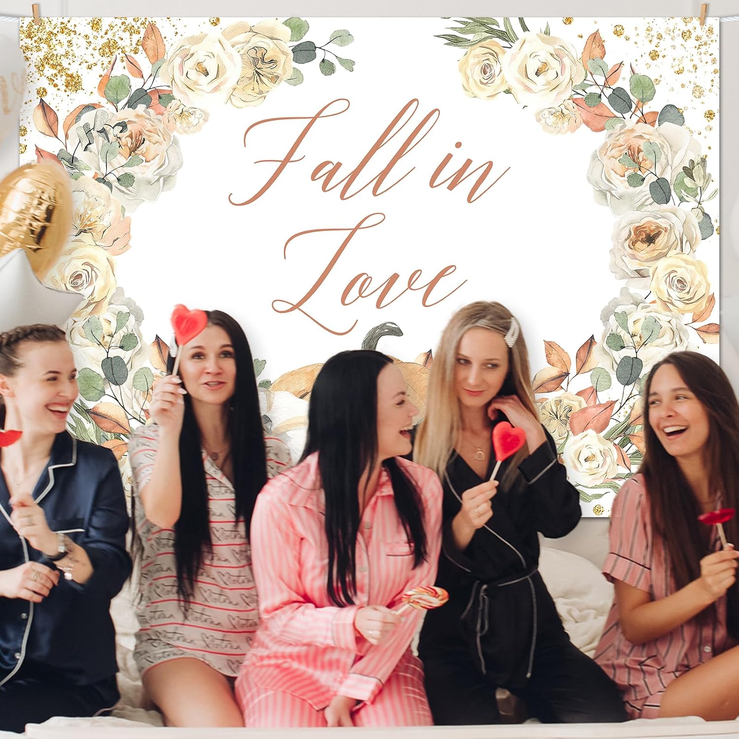 Avezano Fall in Love Backdrop Autumn Pumpkin Bridal Shower Party Photography Background Fall in Love Theme Wedding Shower Reception Decorations Banner (7x5ft)