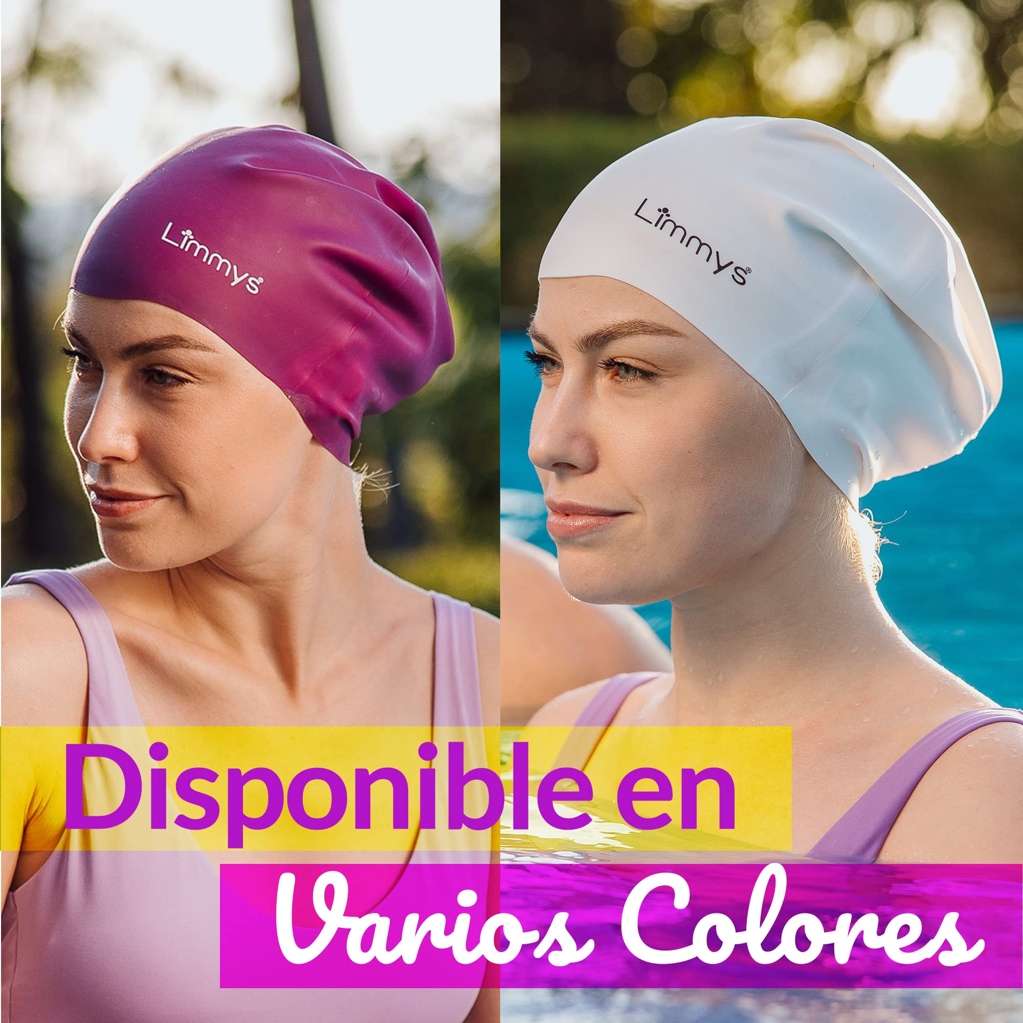 Limmys Gorro de natación Pelo Largo Mujer y Hombre – Gorro Silicona elástica con Espacio Extra, sin látex, para Cabello Grueso y Rizado – Ajuste sin presión, Antideslizante, fácil de Poner y Quitar