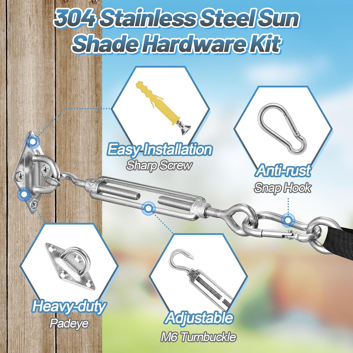 Cosweet Fixing Accessories for Rectangle Sun Shade Sail,Retractable 6''-8'' image 2