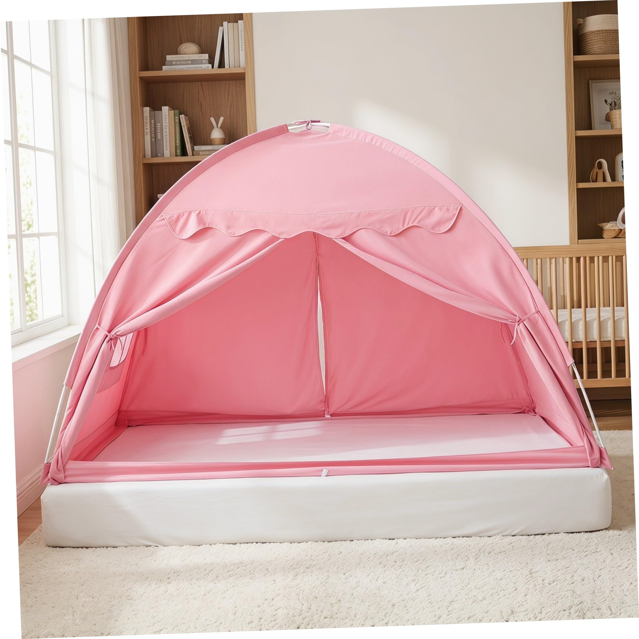 Lurrose Tienda de campaña Individual para con Dosel, Tienda Opaca para Dormitorio, casita de Juegos para Dormir y Jugar, para y niñas, Rosa, Plegable