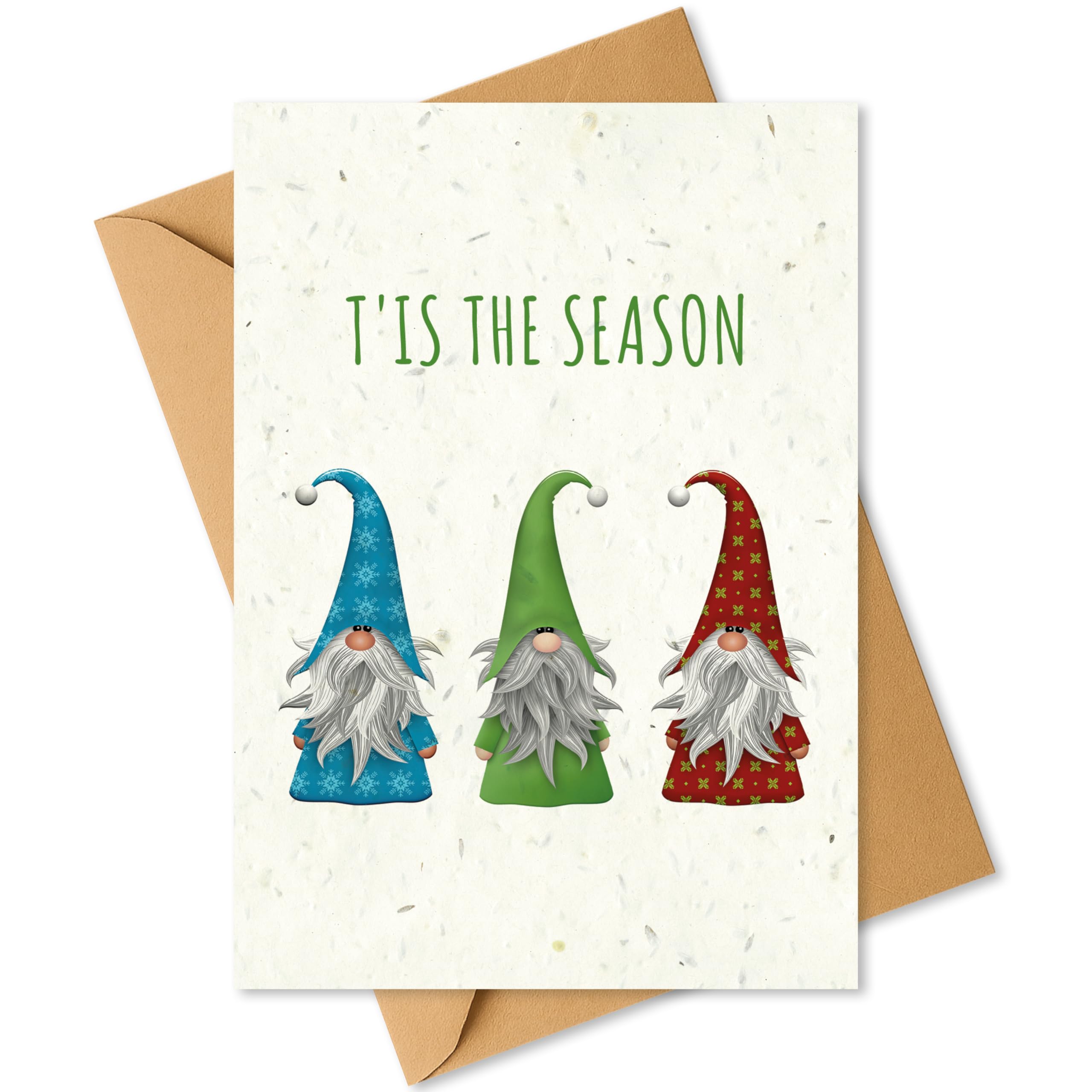 Plantable Christmas Card with Three Gnomes – Eco Friendly Biodegradable Seed Paper Greeting Card, Sustainable Gift, Zero Waste Merry Christmas Card for Friends & Family