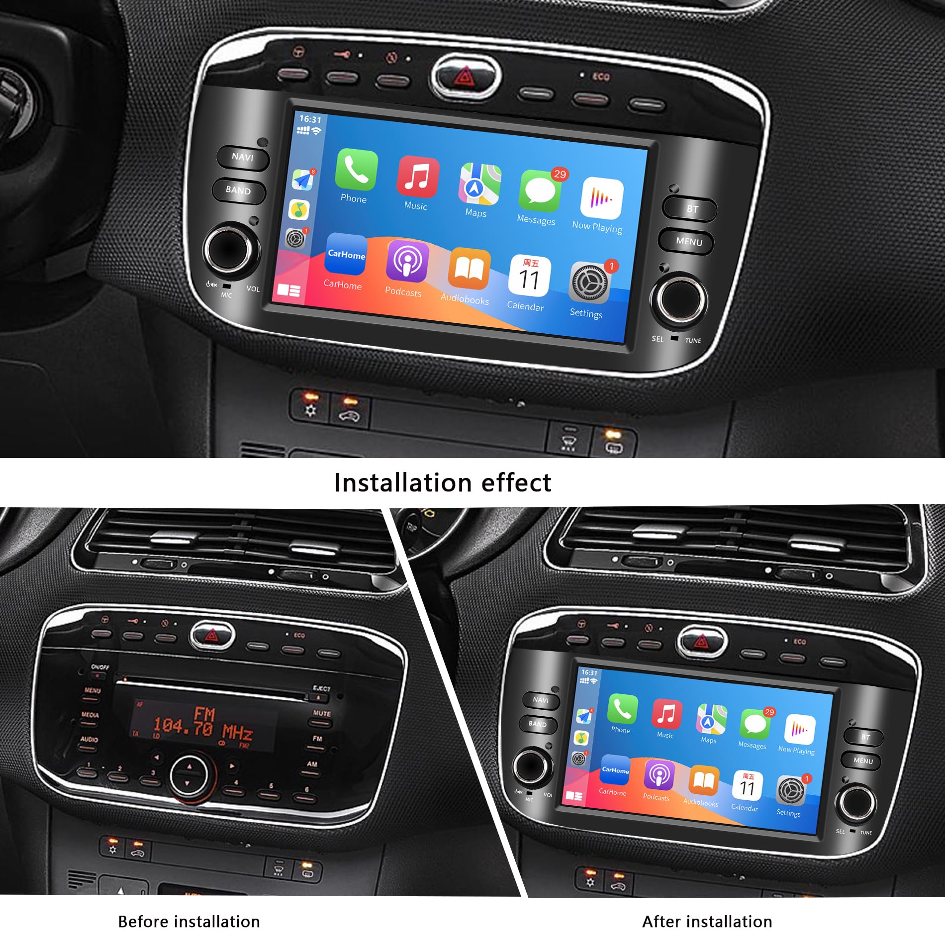 Autoradio para Fiat Punto (2010-2016) / Linea (2012-2015) Wireless CarPlay Android Auto Stereo Auto Bluetooth 7 pollici IPS con Pantalla Táctil con FM/GPS/SWC/Mirror Link