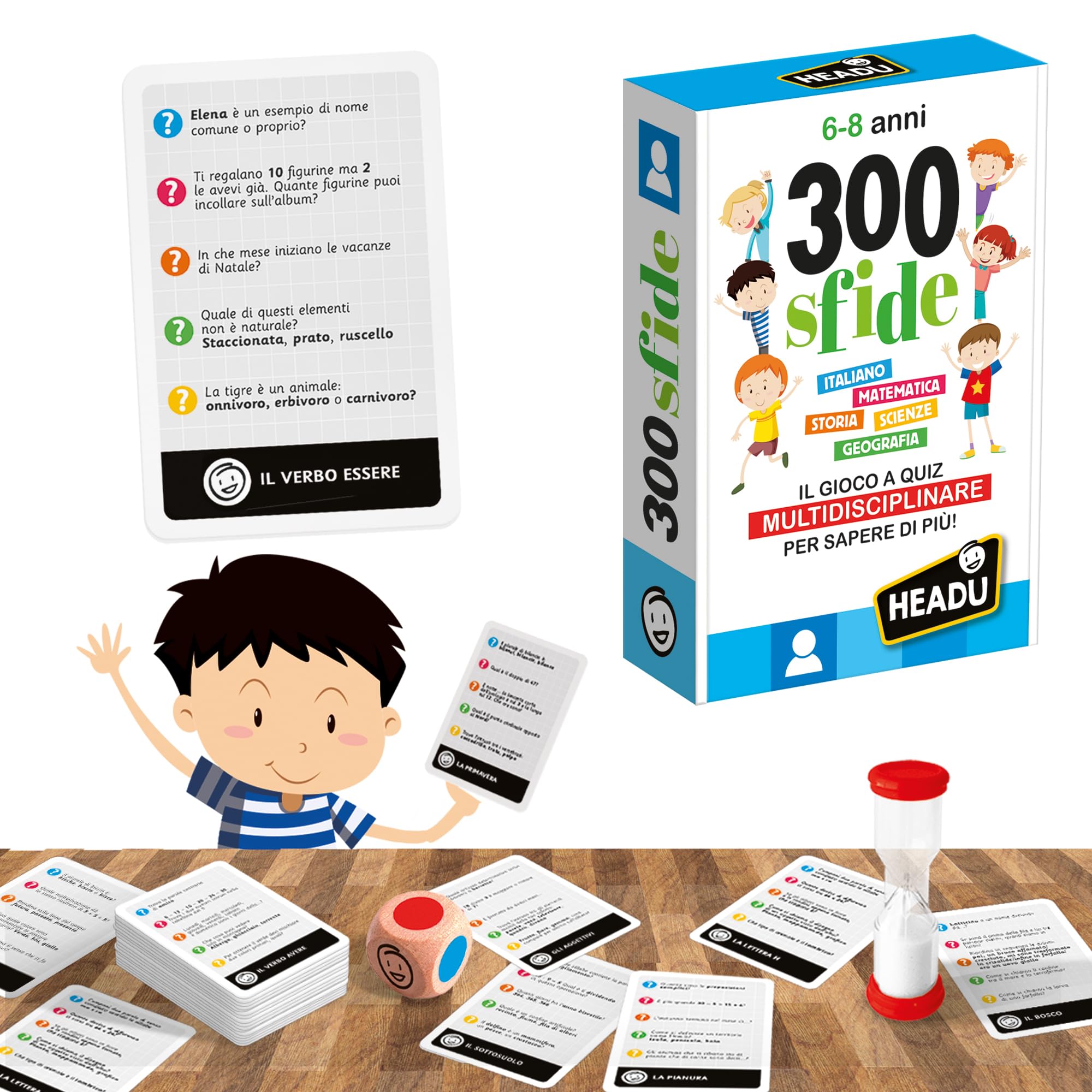 HEADU - 300 Sfide 6-8 Anni - Il Gioco A Quiz Multidisciplinare Per Sapere Di Più! | Giochi Educativi 6 7 8 Anni, Gioco Da Tavolo Bambini, Giochi Didattici Intelligenti, Regalo Bambino, Regalo Bambina
