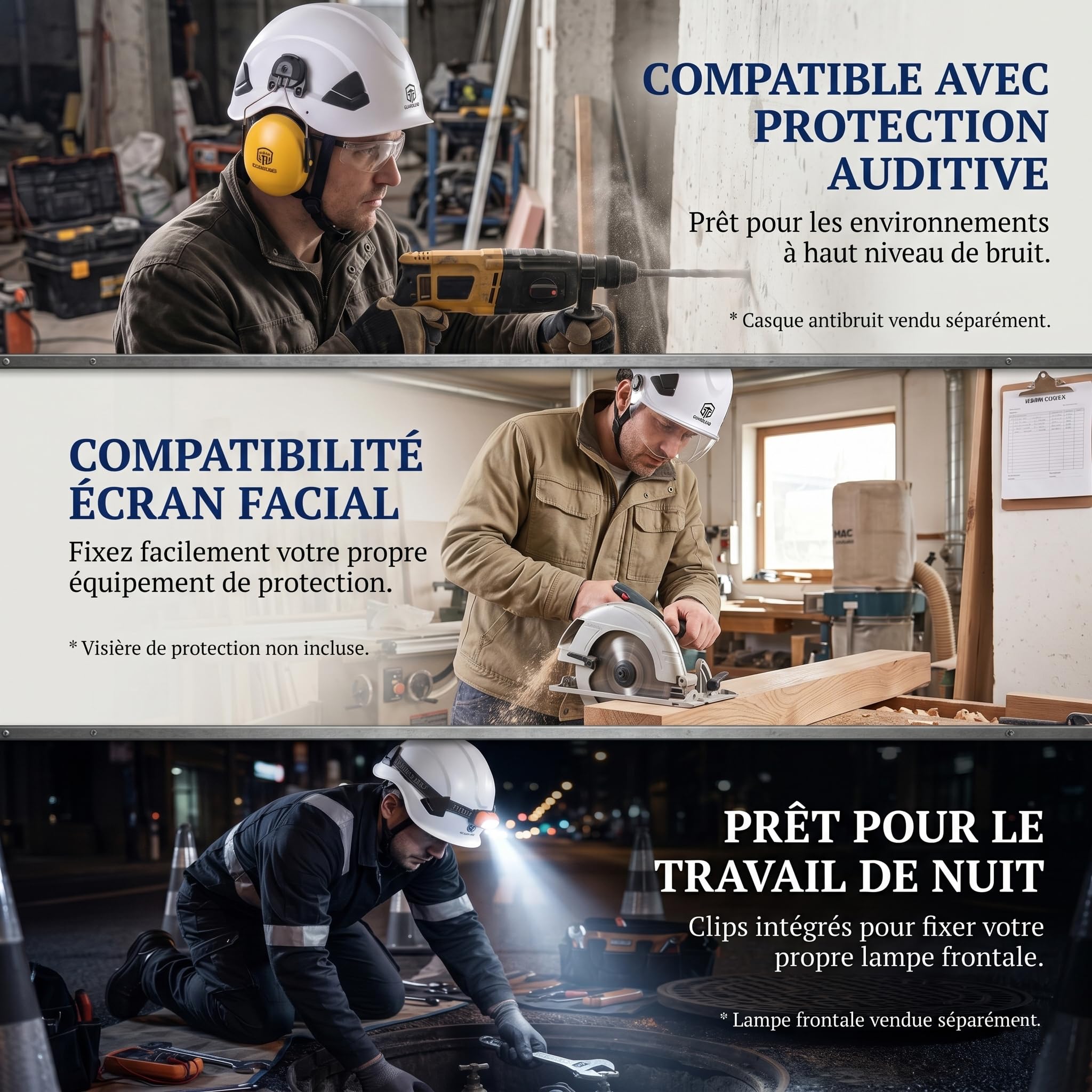 Casque de Chantier - Certifié en 397, Casque de Sécurité ABS Ventilé avec Suspension à 6 Points & Molette de Réglage (53-64 cm), pour Construction, Industrie & Travaux en Hauteur
