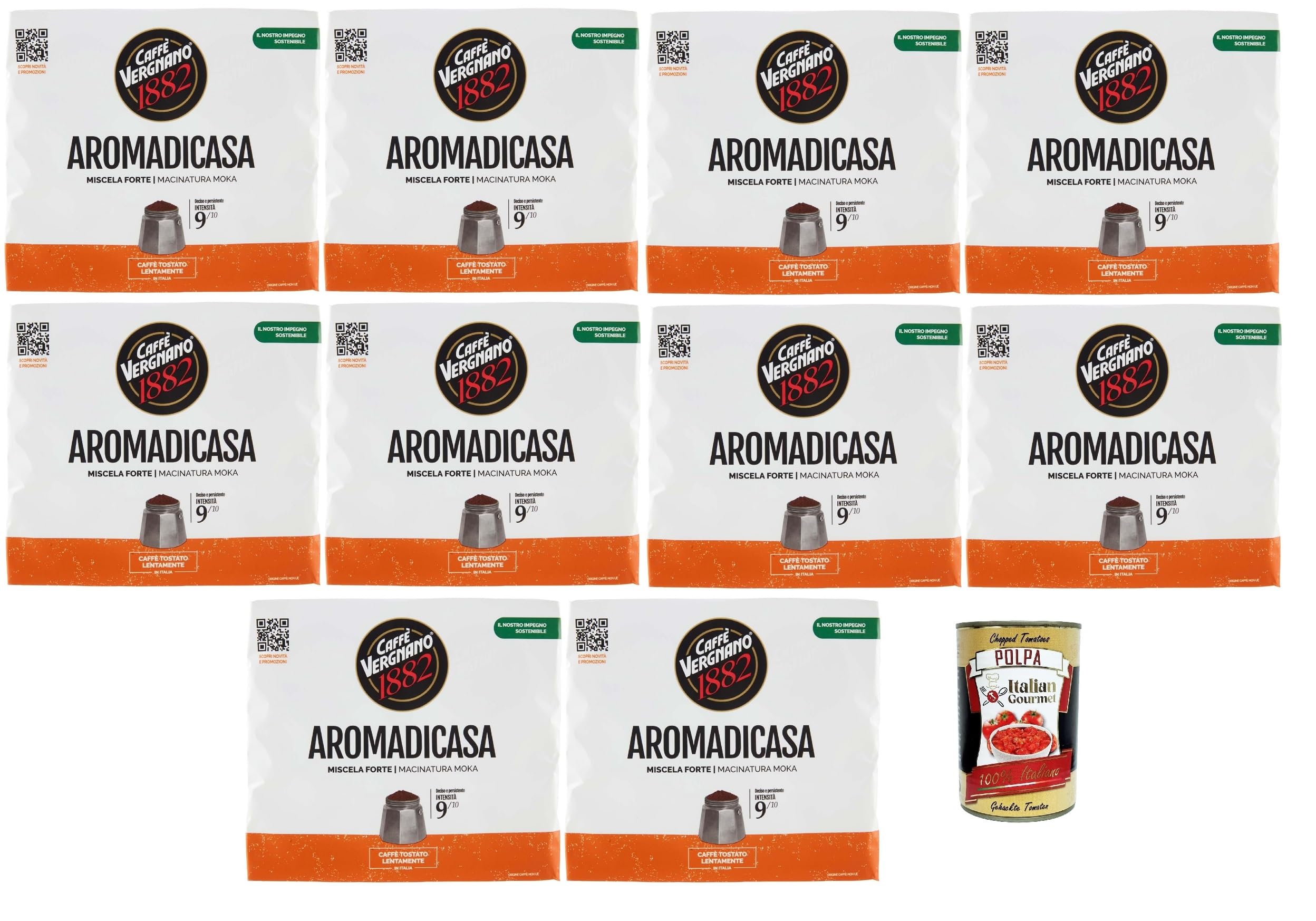 Caffè Vergnano 1882 Aromadicasa - Café molido Moka 20 x 250 g | Miscela Forte | Intensidad 9/10 | Tostado lento | Sabor decidido y persistente | Made in Italy + Italian Gourmet Polpa 400g